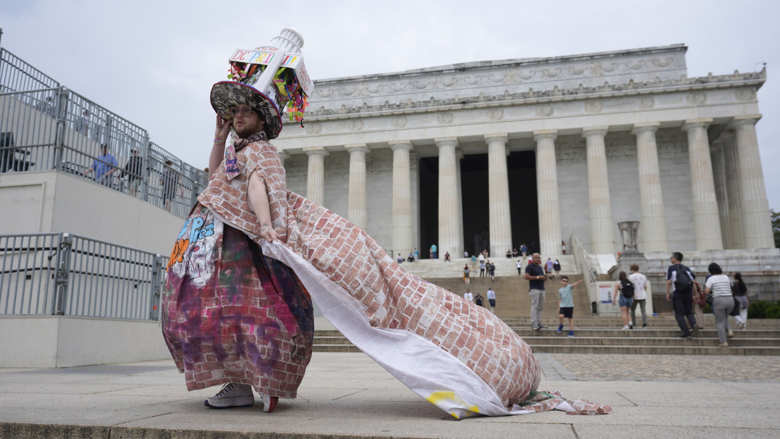 Tyler Cargill poses for a photo during the World Pride Rally and March at the Lincoln Memorial, Sunday, June 8, 2025, on the National Mall in Washington. (AP Photo/Alex Brandon)