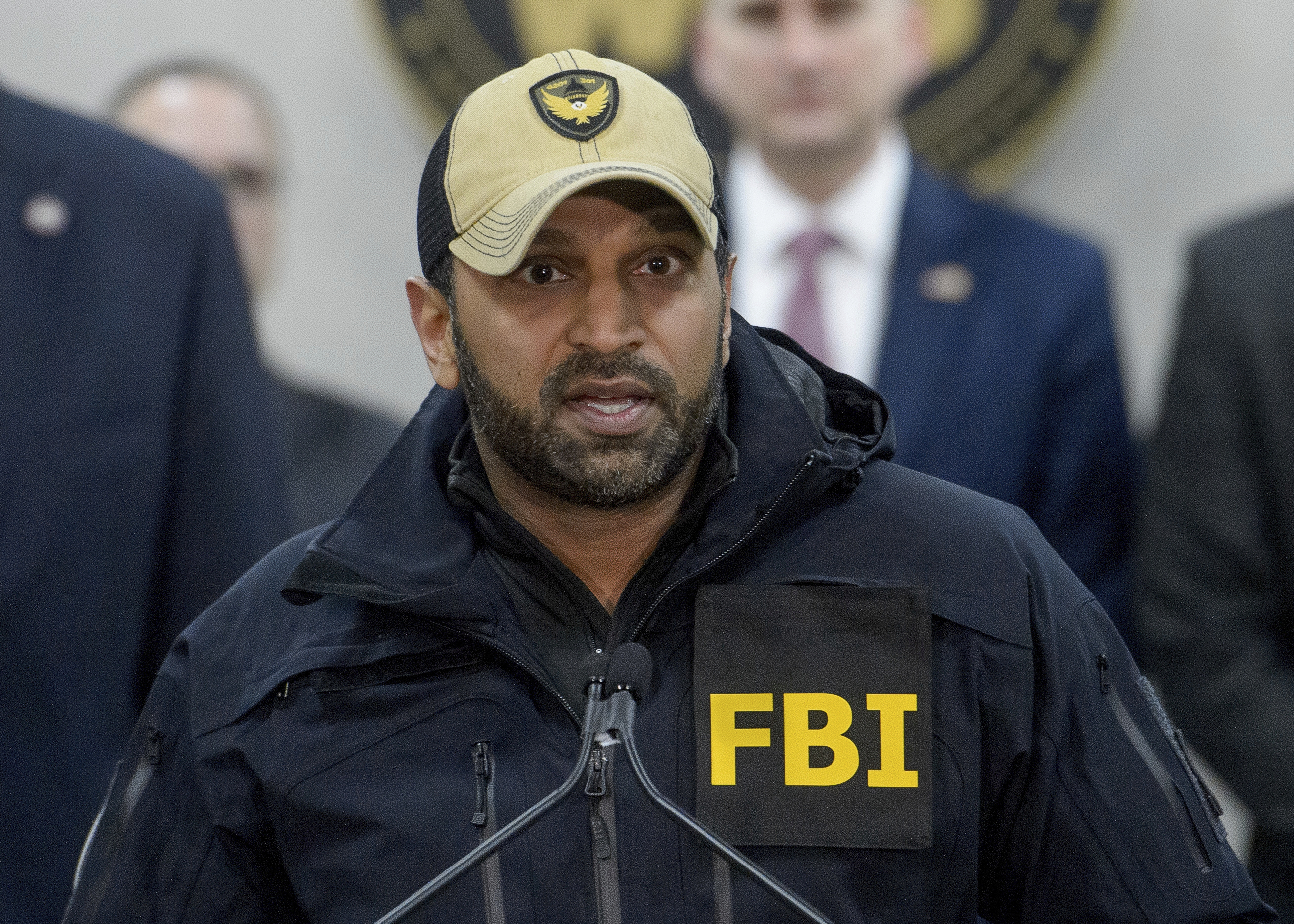 FILE - FBI Director Kash Patel speaks during a news conference at the Manassas FBI Field Office, March 27, 2025, in Manassas, VA. (AP Photo/Rod Lamkey, File)