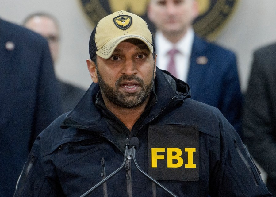 FILE - FBI Director Kash Patel speaks during a news conference at the Manassas FBI Field Office, March 27, 2025, in Manassas, VA. (AP Photo/Rod Lamkey, File)
