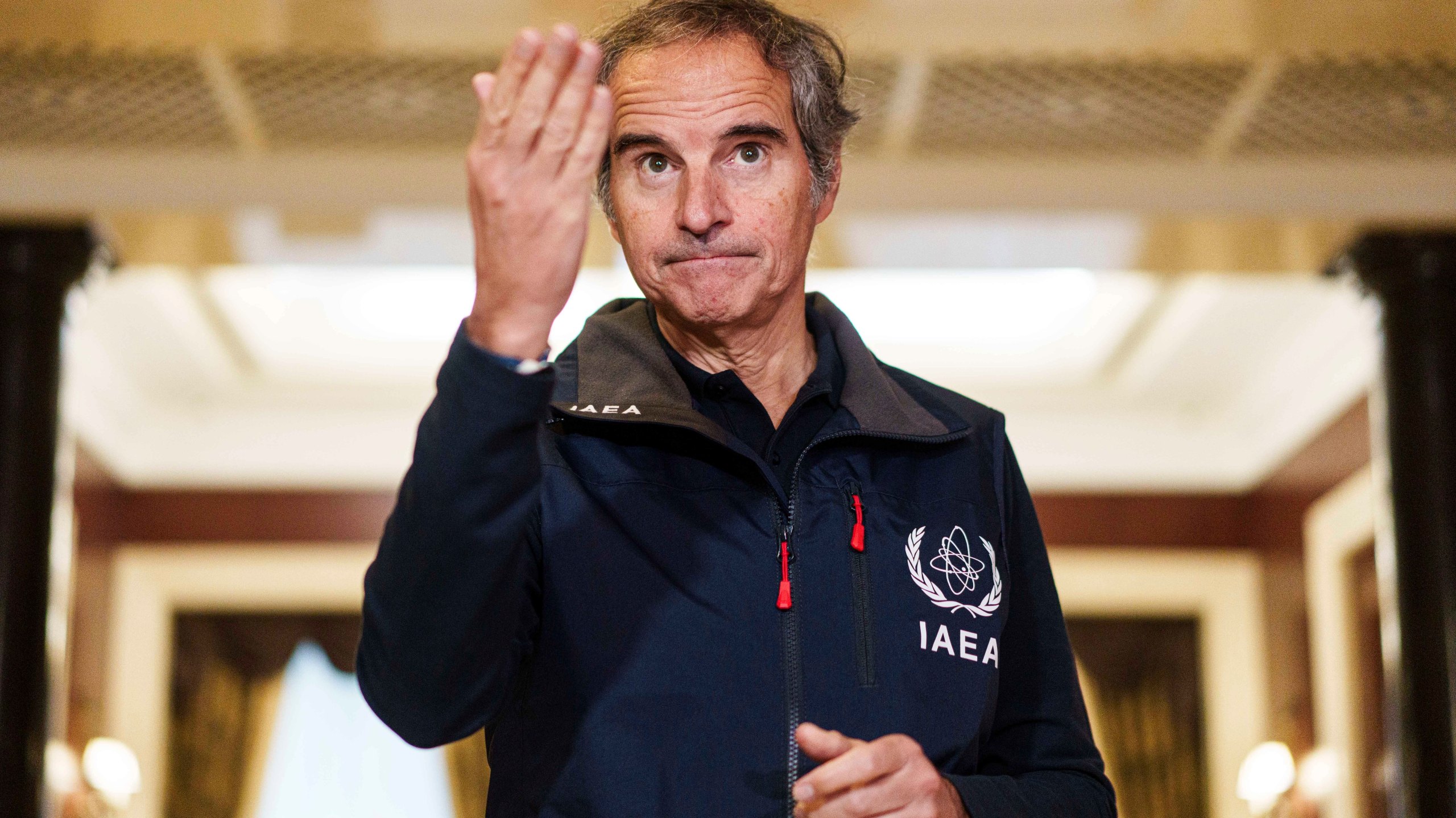 Rafael Mariano Grossi, the director-general of the International Atomic Energy Agency, speaks to journalists during press conference in Kyiv, Ukraine, on Tuesday, June 3, 2025. (AP Photo/Evgeniy Maloletka)