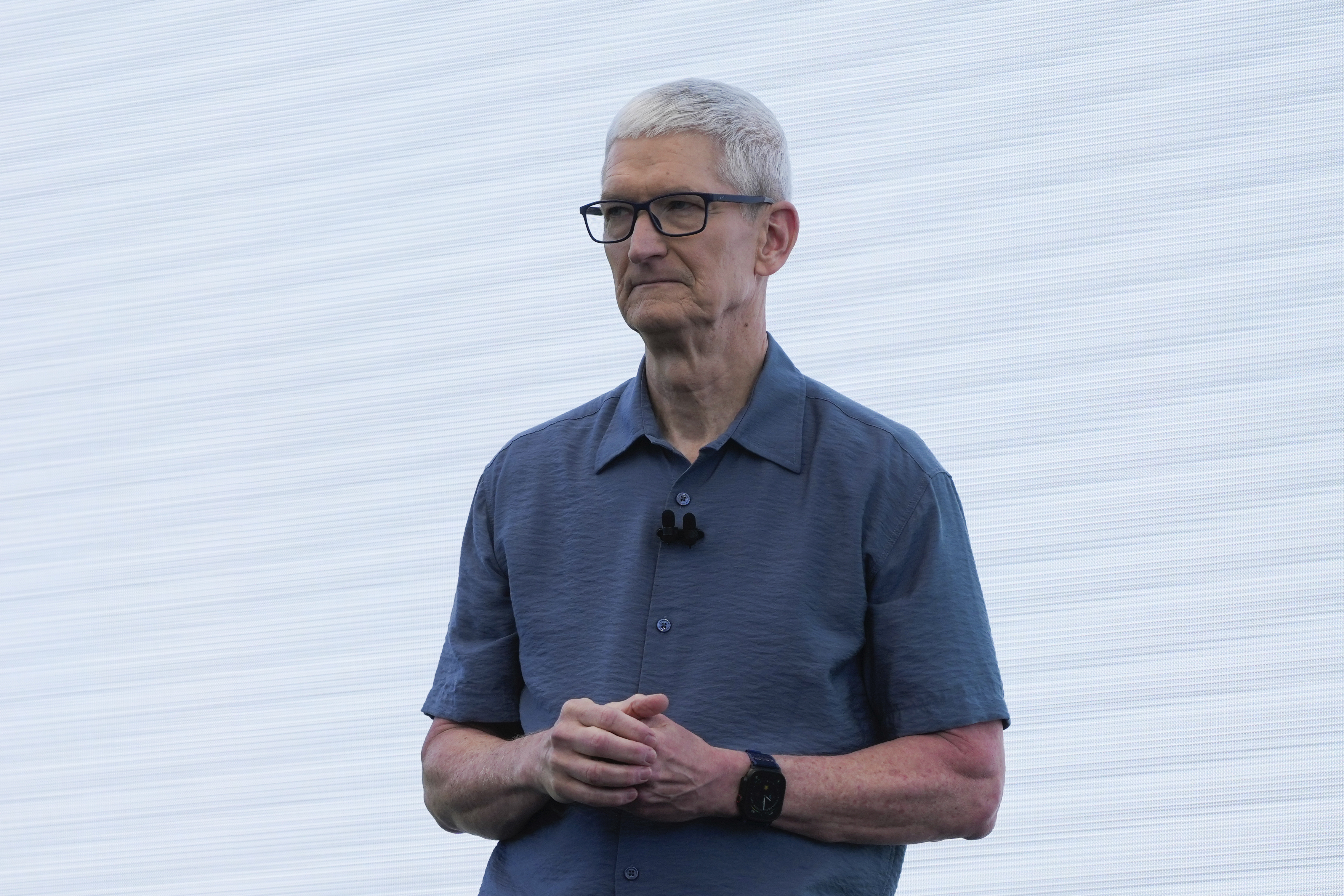 Apple CEO Tim Cook gives a presentation during an event on the Apple campus in Cupertino, Calif., Monday, June 9, 2025. (AP Photo/Jeff Chiu)
