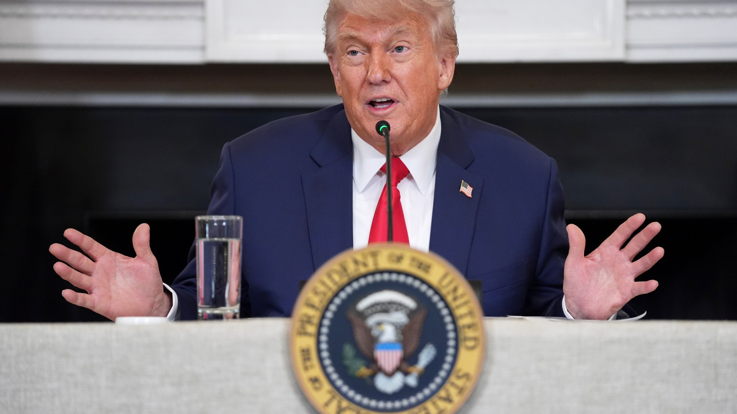 President Donald Trump speaks during an "Invest in America" roundtable with business leaders at the White House, Monday, June 9, 2025, in Washington. (AP Photo/Evan Vucci)