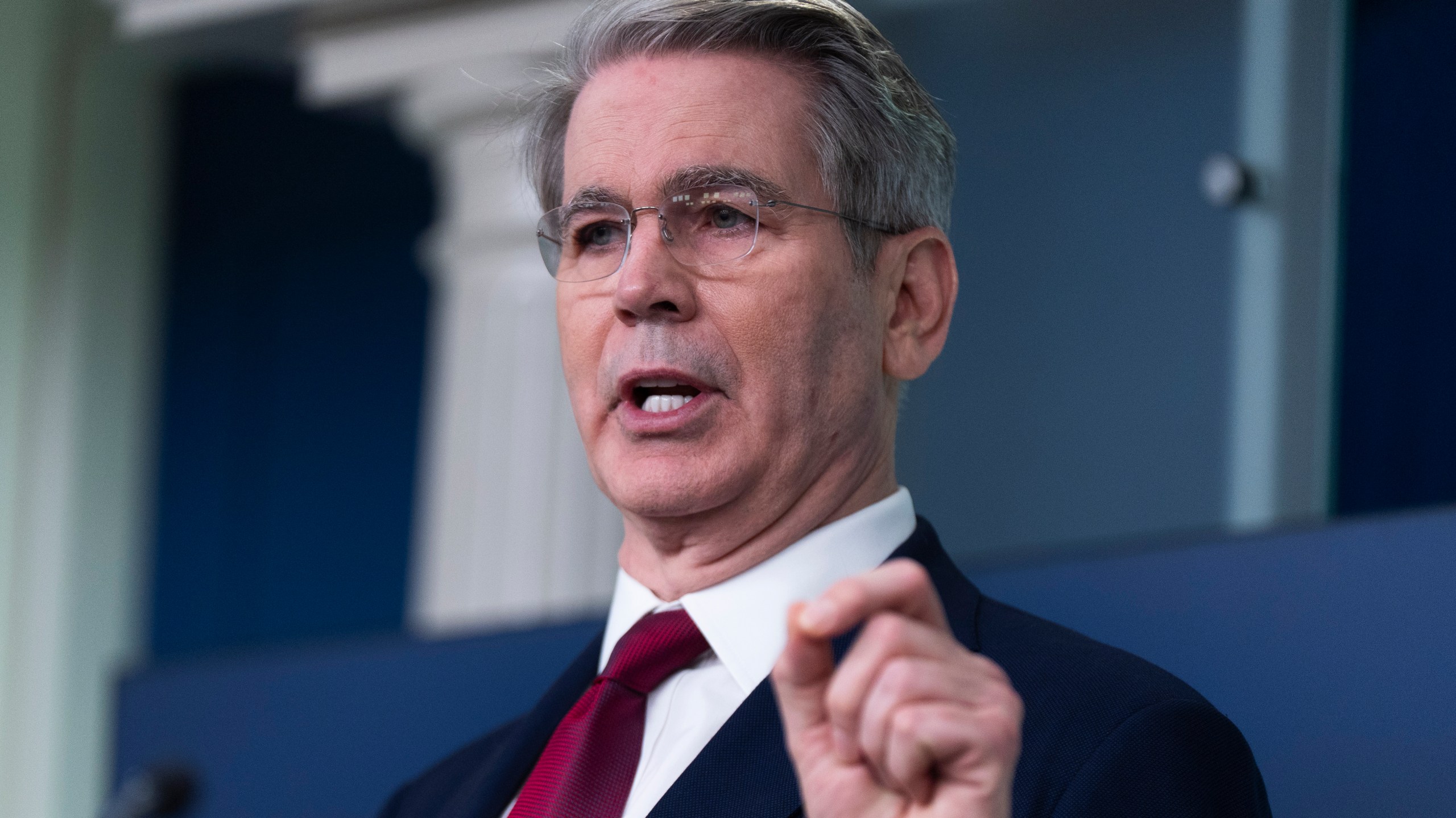 FILE - Treasury Secretary Scott Bessent speaks to reporters in the James Brady Press Briefing Room at the White House, April 29, 2025, in Washington. (AP Photo/Manuel Balce Ceneta, File)
