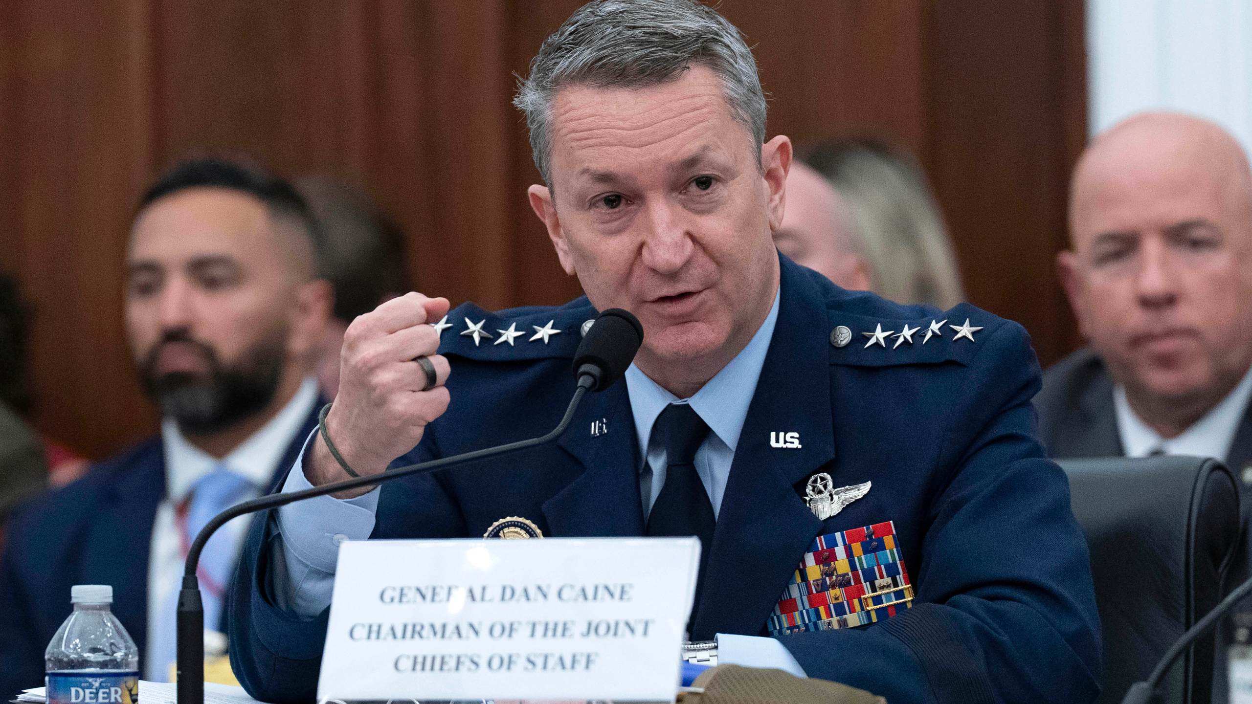 Chairman of the Joint Chiefs of Staff General Dan Caine testifies before the House Committee on Appropriations subcommittee oversight hearing on the Department of Defense, on Capitol Hill in Washington, Tuesday, June 10, 2025. (AP Photo/Jose Luis Magana)