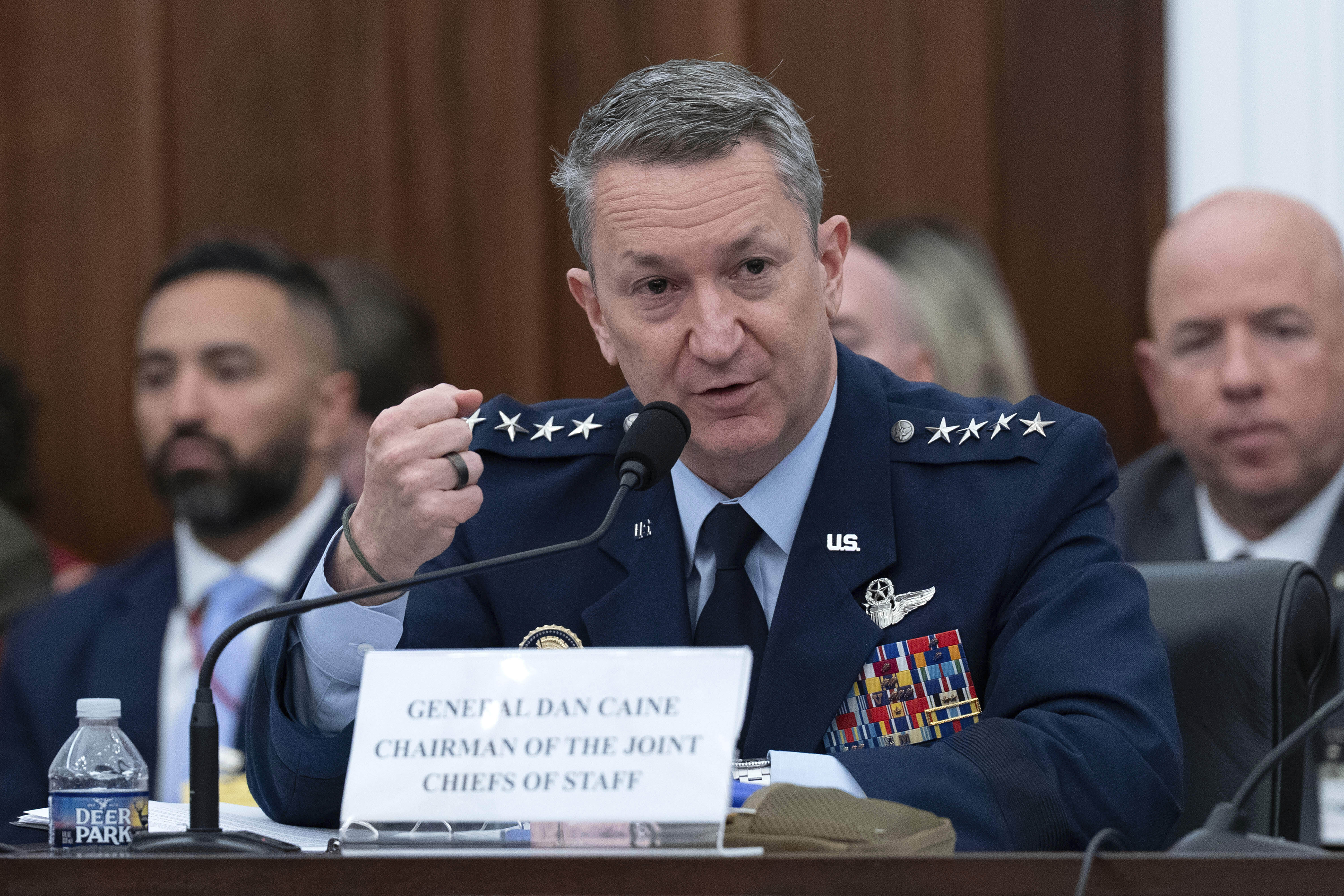 Chairman of the Joint Chiefs of Staff General Dan Caine testifies before the House Committee on Appropriations subcommittee oversight hearing on the Department of Defense, on Capitol Hill in Washington, Tuesday, June 10, 2025. (AP Photo/Jose Luis Magana)