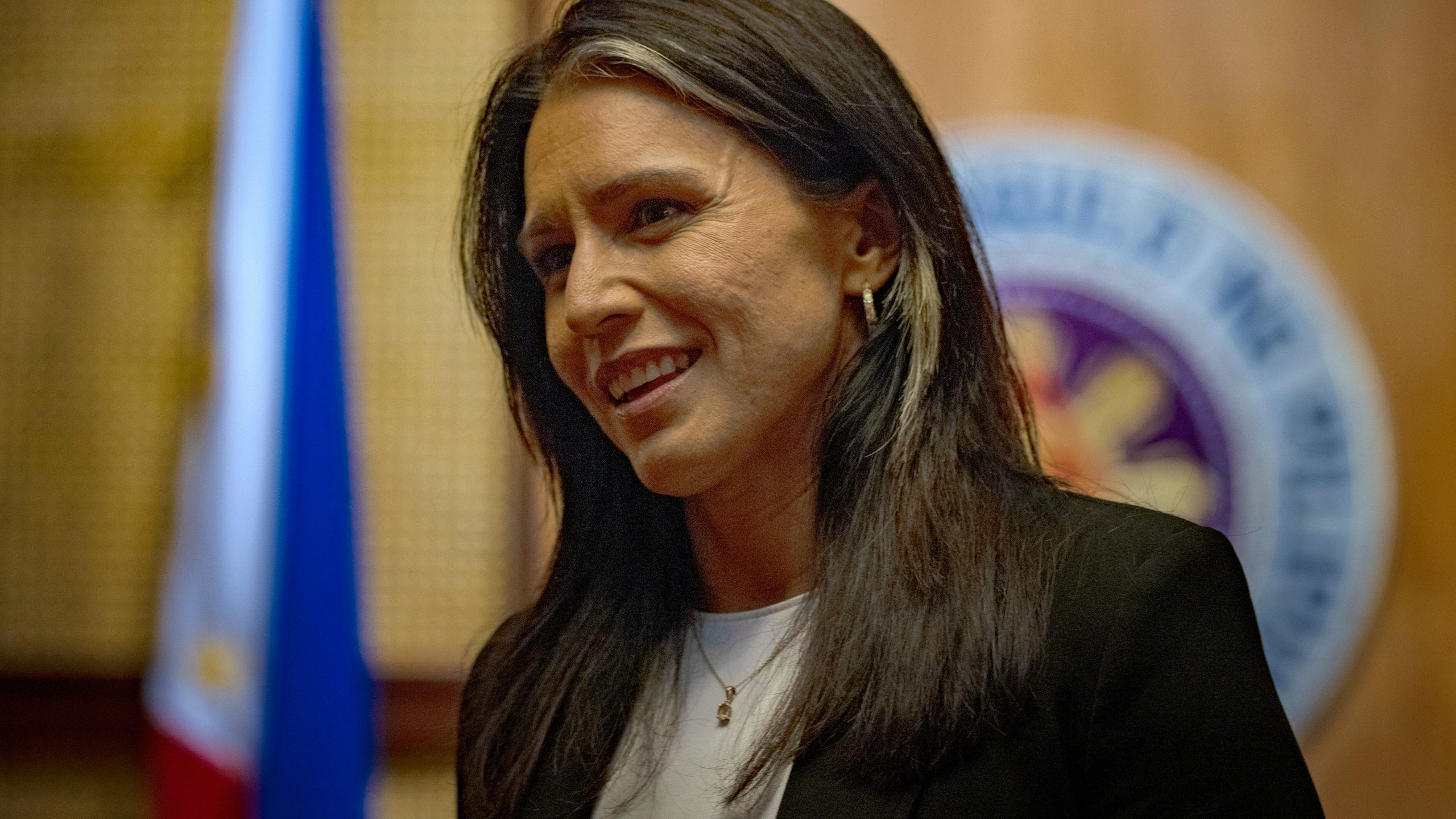 U.S. Director of National Intelligence Tulsi Gabbard departs following a closed door meeting with Philippine President Ferdinand Marcos Jr. at Malacanang Palace in Manila, Philippines Monday, June 2, 2025. (Ezra Acayan/Pool Photo via AP)