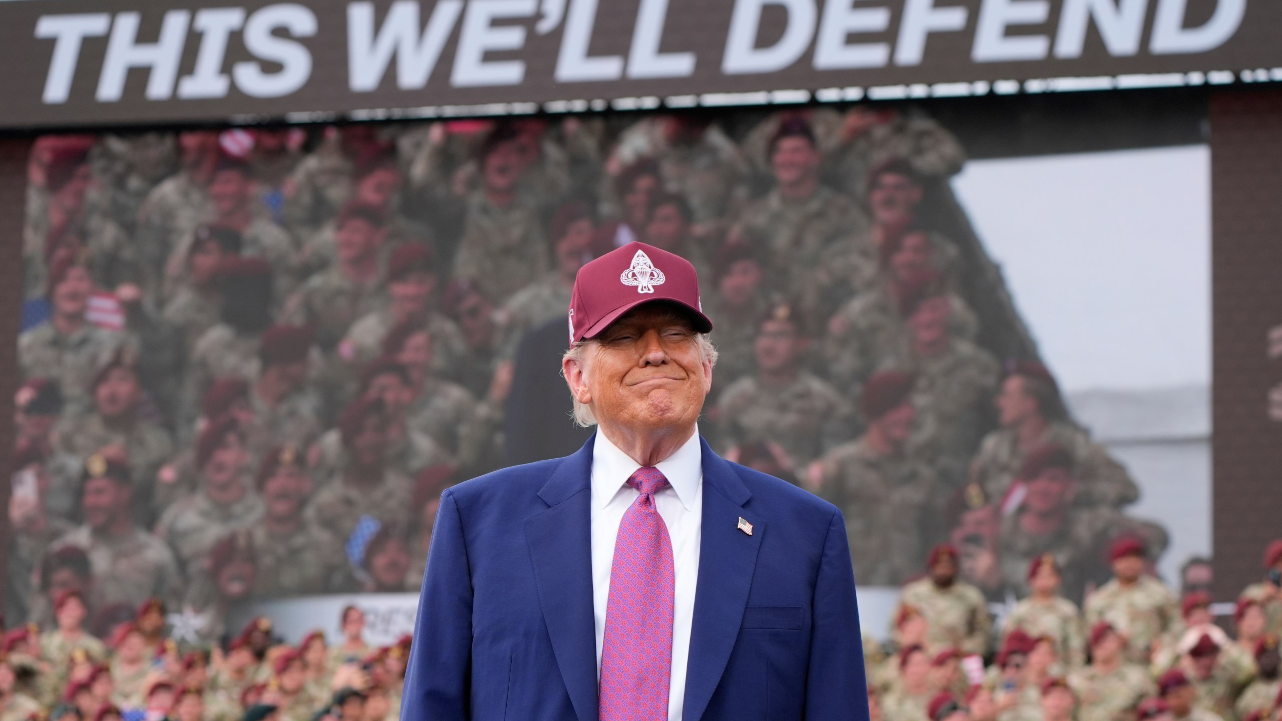 President Donald Trump arrives to speak at Fort Bragg, Tuesday, June 10, 2025, in Fort Bragg, N.C. (AP Photo/Alex Brandon)