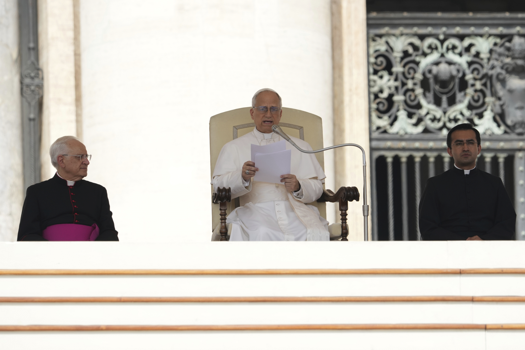 Pope Leo XIV holds his weekly general audience in St. Peter's Square at The Vatican, Wednesday, June 11, 2025. (AP Photo/Andrew Medichini)