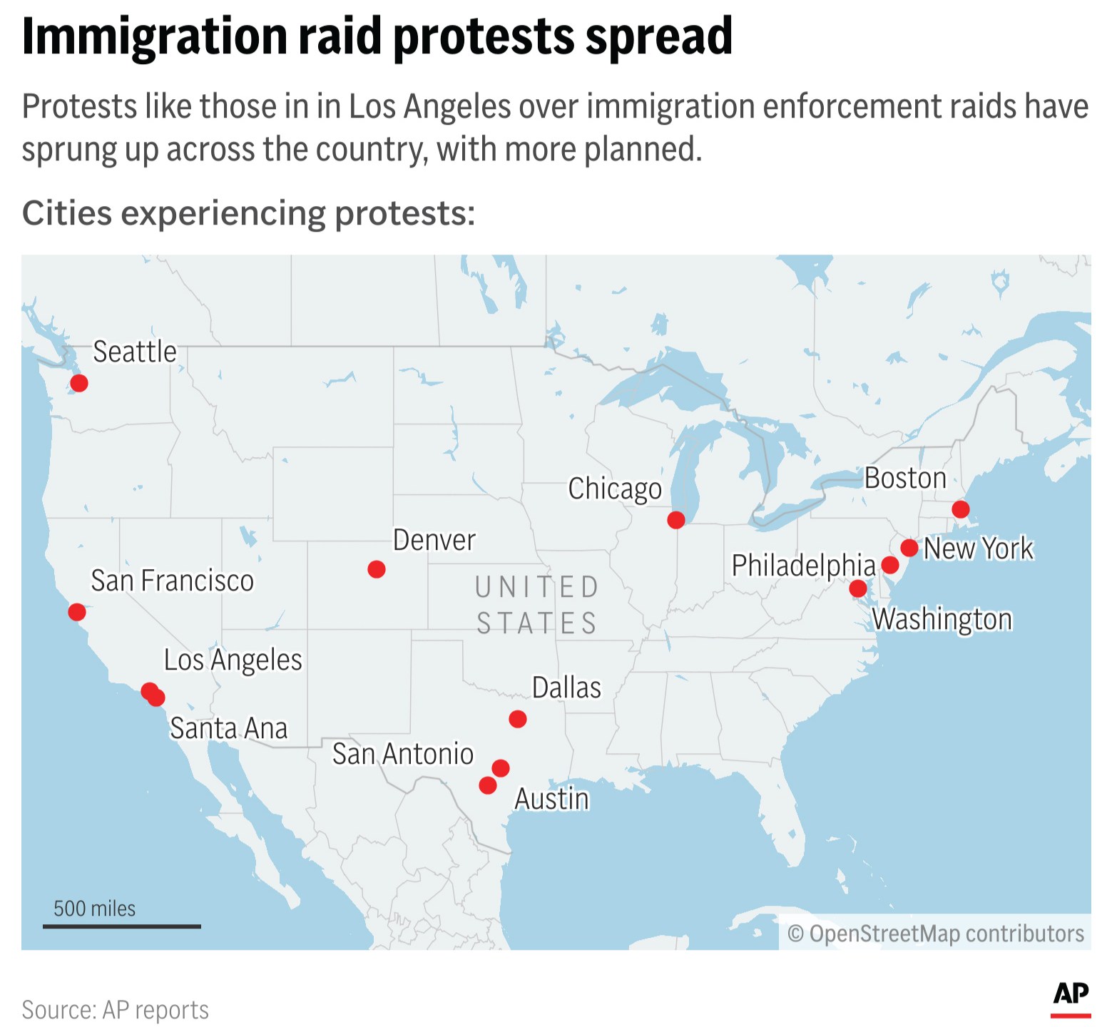 Where protests over recent immigration raids have surfaced. (AP Digital Embed)