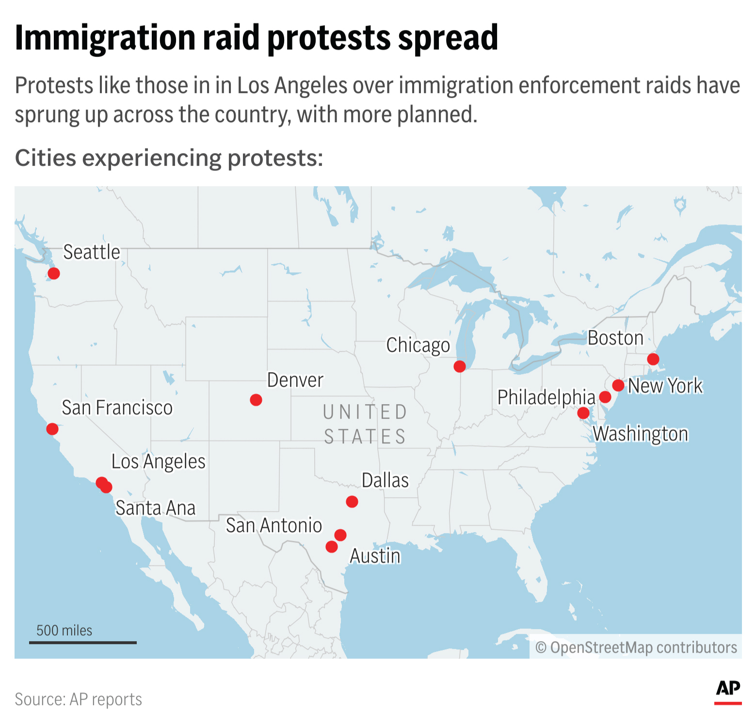 Where protests over recent immigration raids have surfaced. (AP Digital Embed)