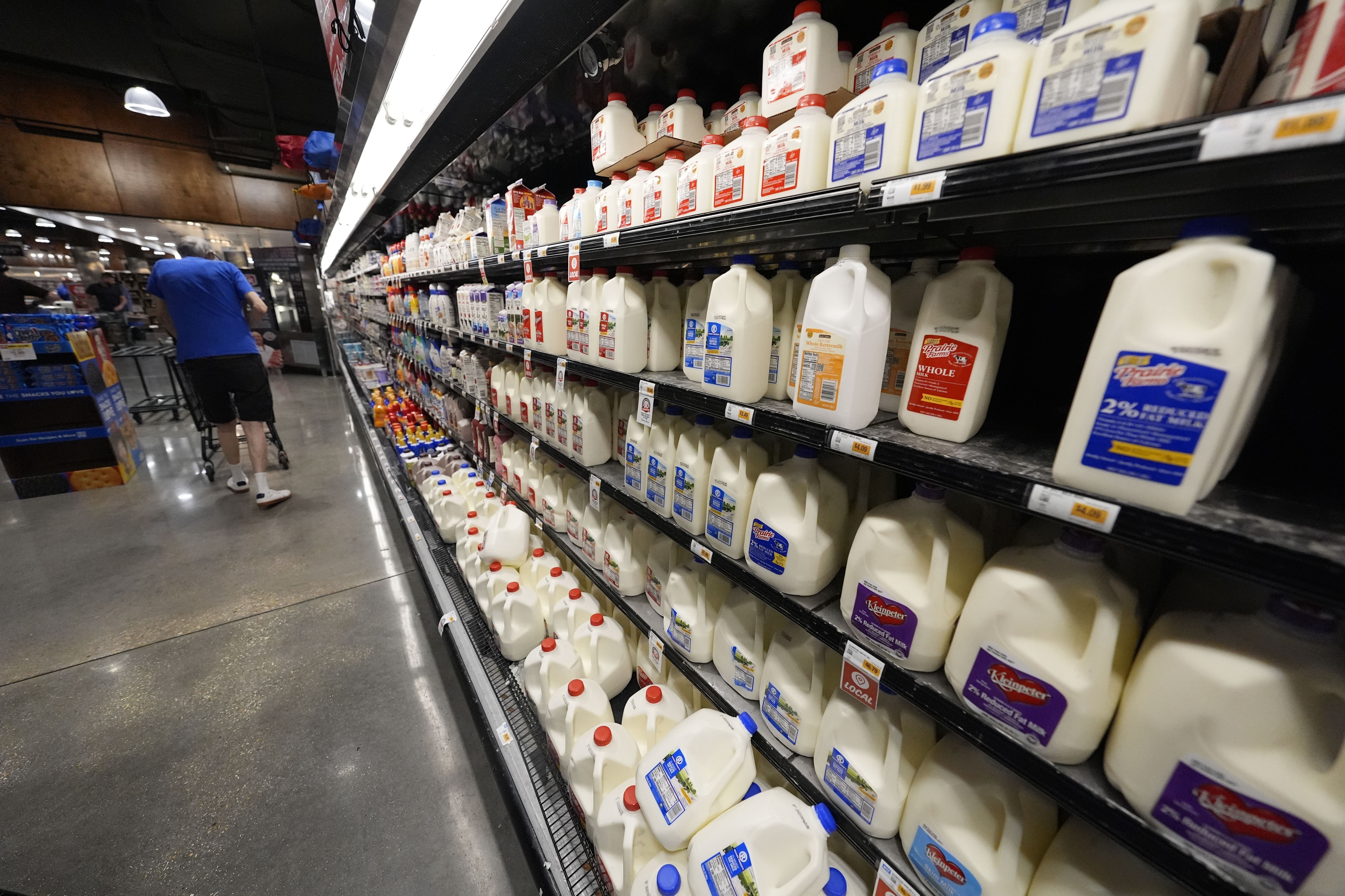 FILE - Dairy products line the cooler at a grocery store in New Orleans, April 17, 2024. (AP Photo/Gerald Herbert, File)