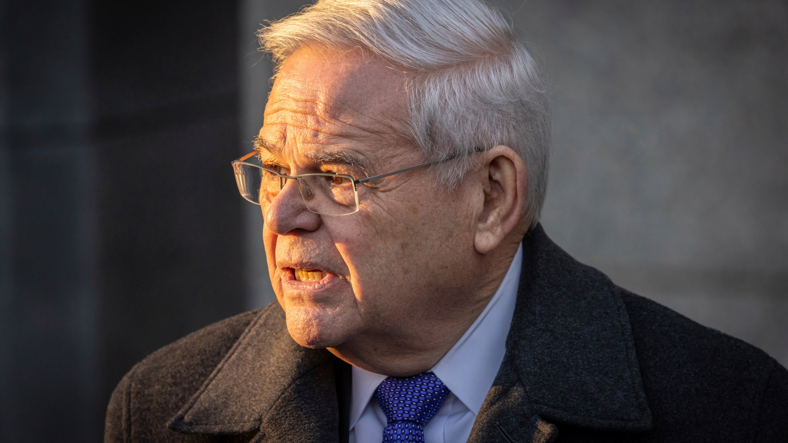 FILE - Former Sen. Bob Menendez, D-N.J., speaks to reporters outside federal court in New York, Jan. 29, 2025. (AP Photo/Stefan Jeremiah, File)
