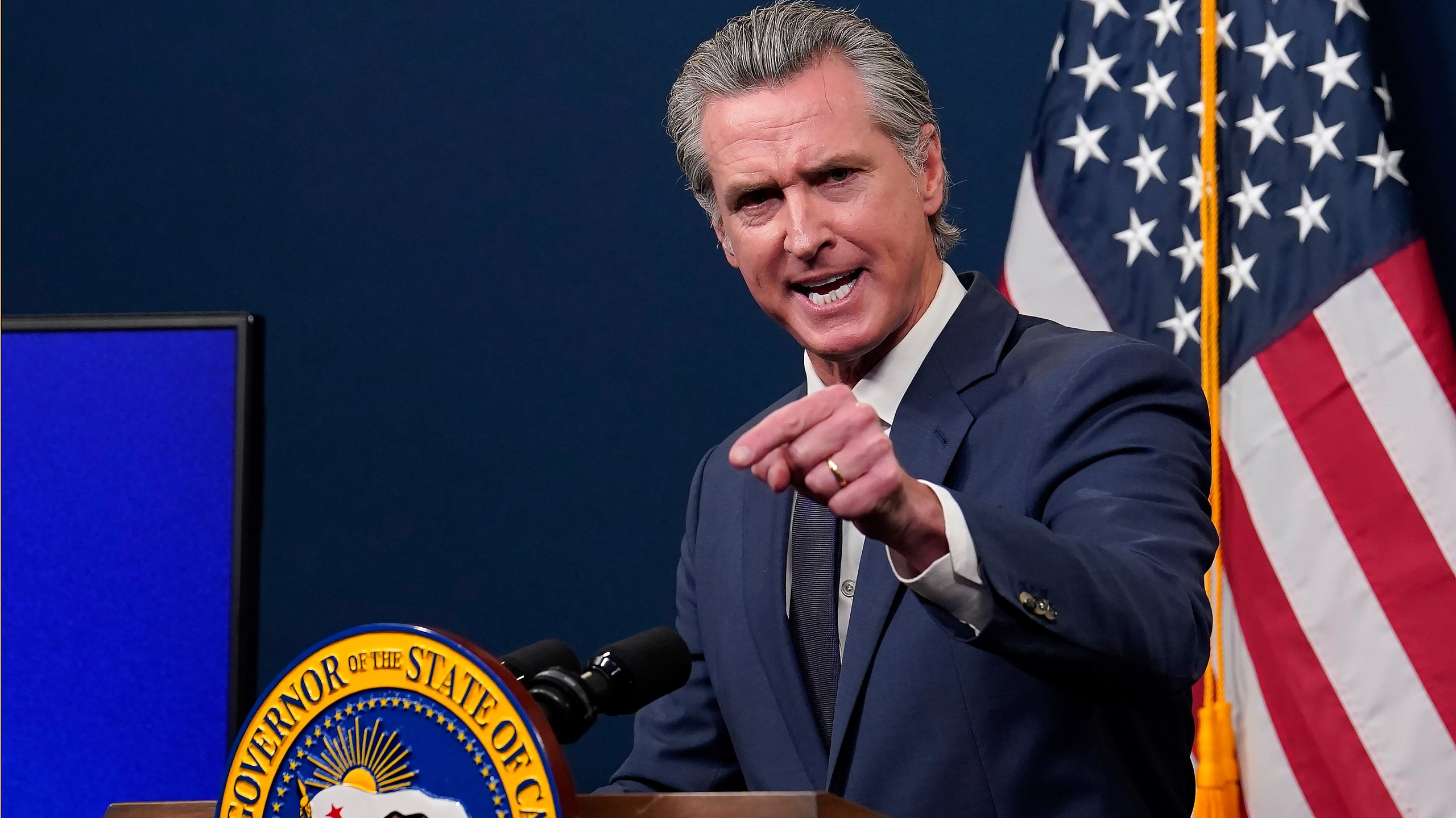 FILE - Calif. Gov. Gavin Newsom presents his revised state budget during a news conference in Sacramento, Calif., Wednesday, May 14, 2025. (Photo/Rich Pedroncelli,File)