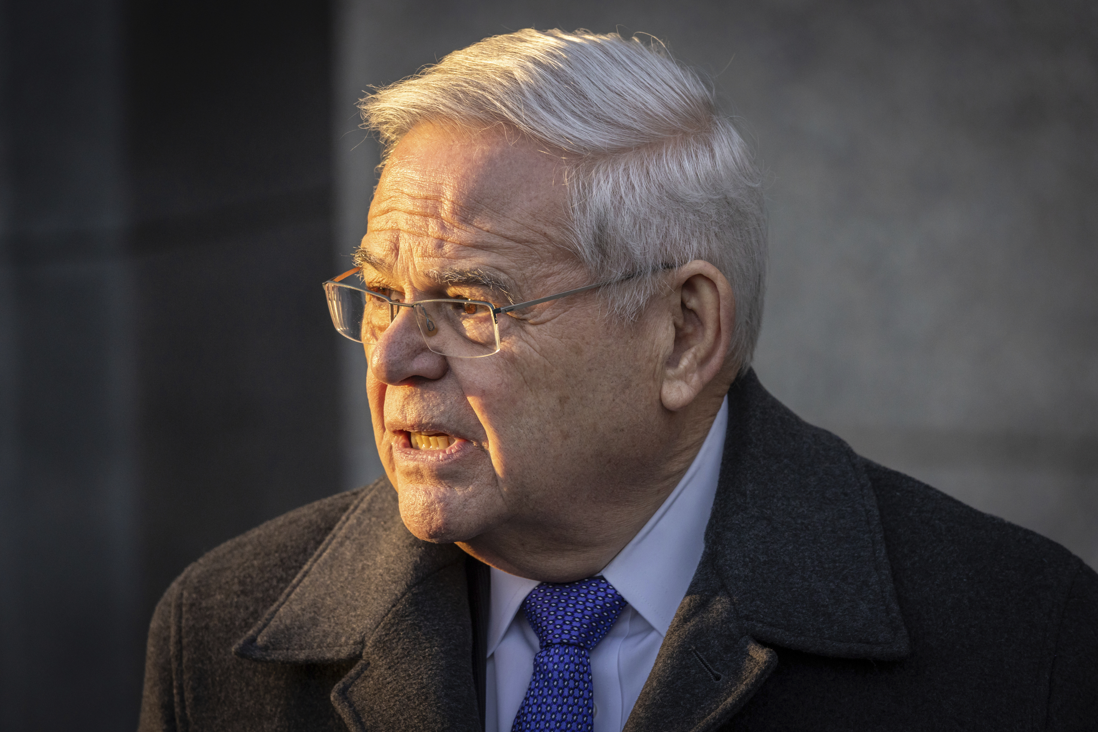 FILE - Former Sen. Bob Menendez, D-N.J., speaks to reporters outside federal court in New York, Jan. 29, 2025. (AP Photo/Stefan Jeremiah, File)