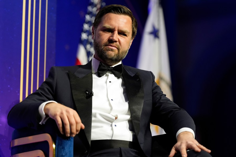 Vice President JD Vance listens as he speaks with American Compass founder Oren Cass at the American Compass's The New World Gala in Washington, Tuesday, June 3, 2025. (AP Photo/Mark Schiefelbein)