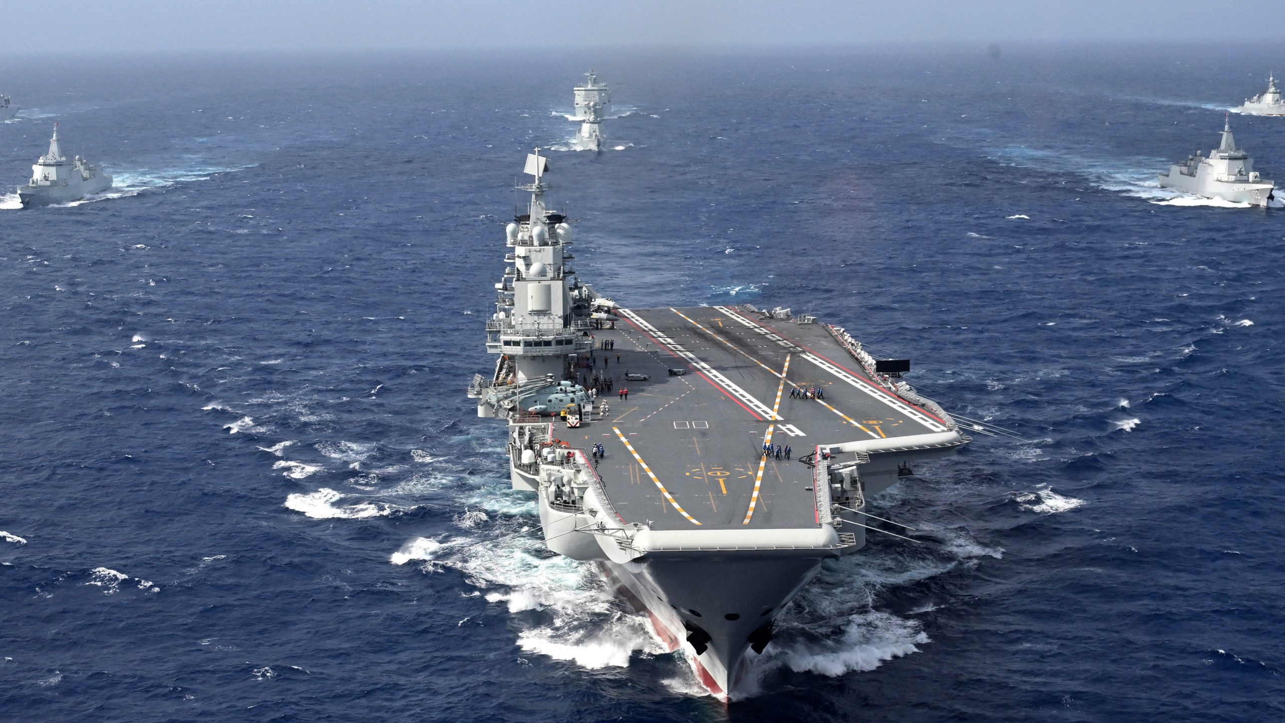FILE - In this photo released by Xinhua News Agency, conventionally powered Chinese aircraft carrier Liaoning carries out a dual aircraft carrier formation exercise with the Shandong aircraft carrier, unseen, for the first time in the South China Sea in late October 2024. (Pu Haiyang/Xinhua via AP,File)
