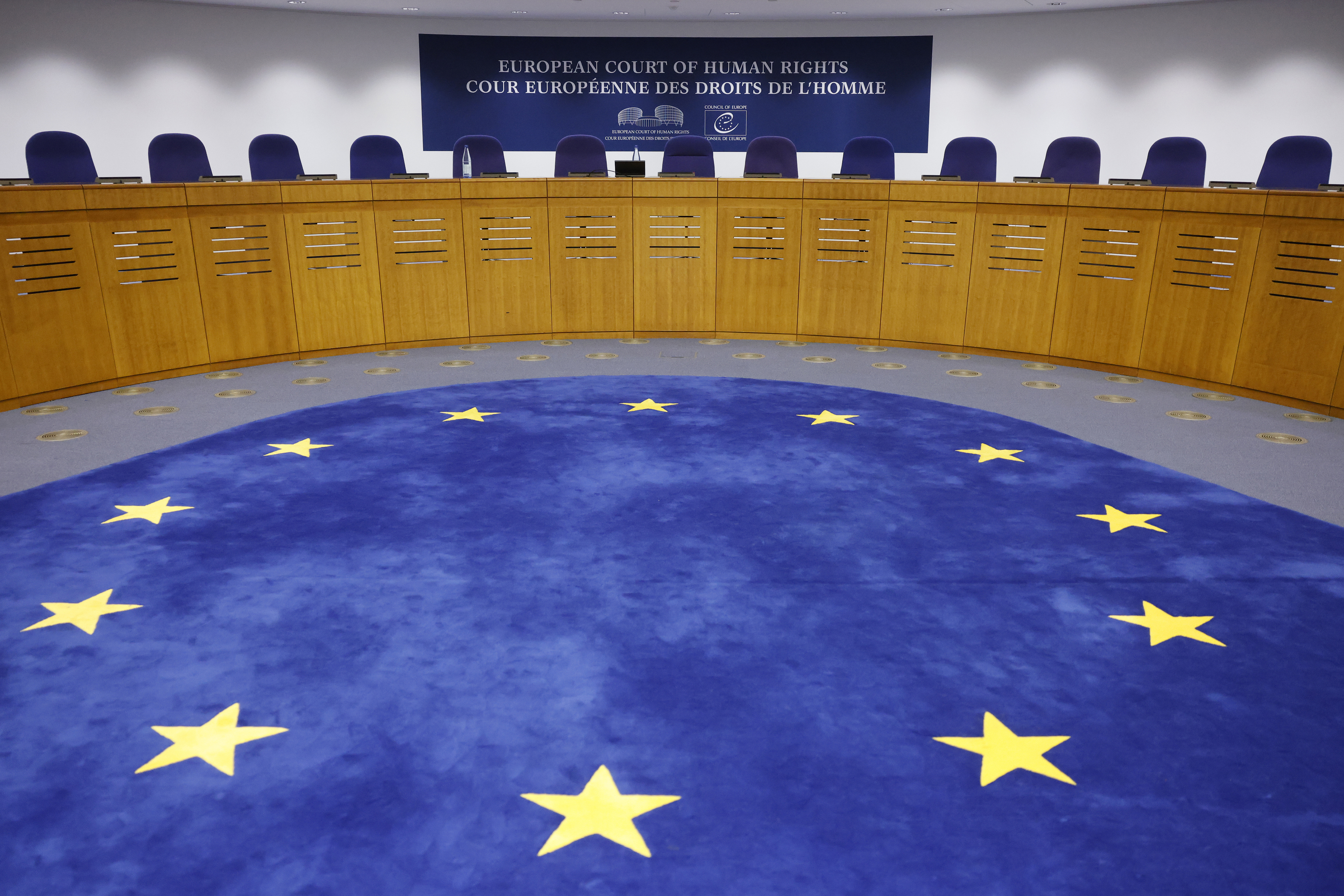 FILE - View of the European Court of Human Rights Tuesday, April 9, 2024 in Strasbourg, eastern France. (AP Photo/Jean-Francois Badias, File)