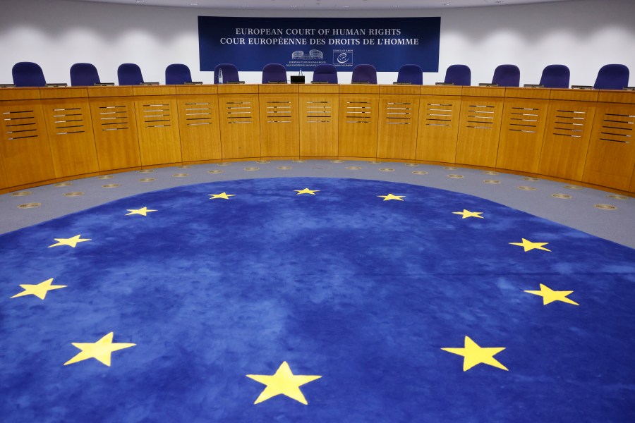 FILE - View of the European Court of Human Rights Tuesday, April 9, 2024 in Strasbourg, eastern France. (AP Photo/Jean-Francois Badias, File)