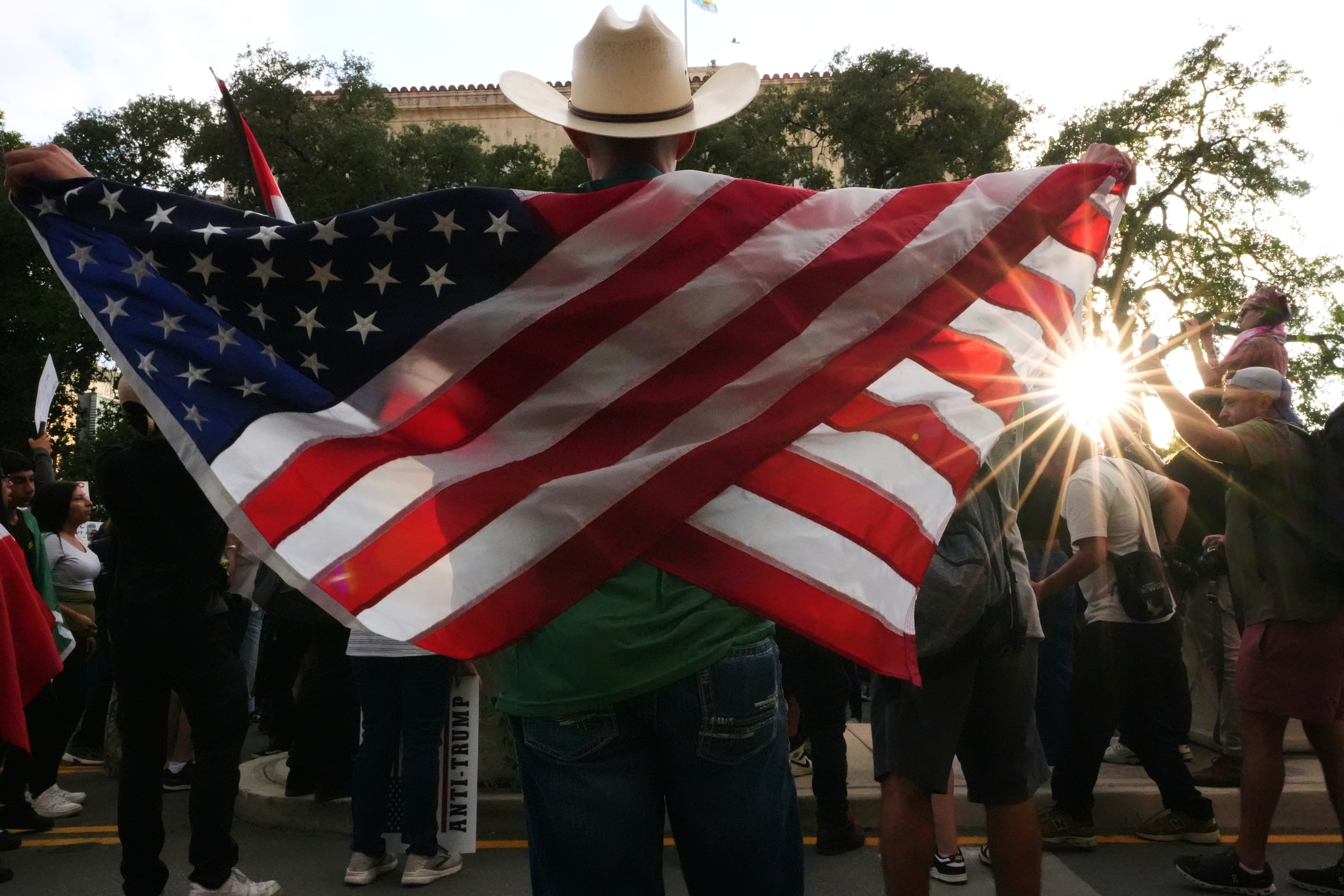 Anti-ICE protesters march in downtown San Antonio, Wednesday, June 11, 2025. (AP Photo/Eric Gay)