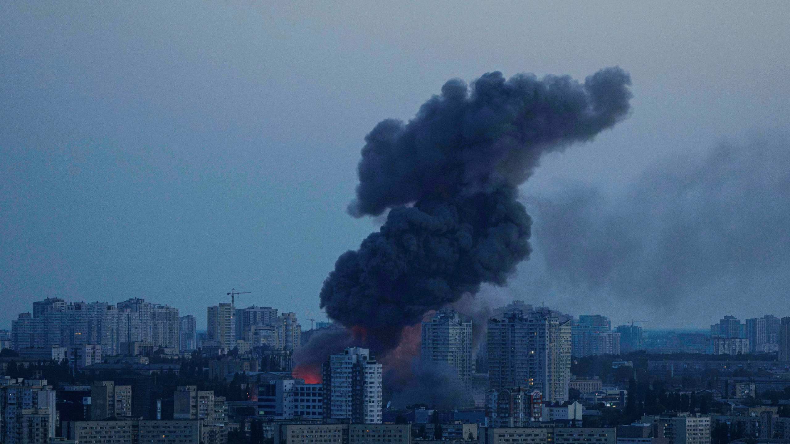 Smoke rises after a Russian air strike on Kyiv, Ukraine, on Friday, June 6, 2025. (AP Photo/Evgeniy Maloletka)