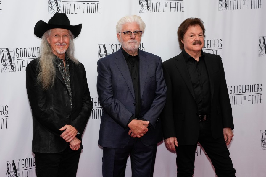 Patrick Simmons, Michael McDonald, Tom Johnston of the Doobie Brothers attend the 54th annual Songwriters Hall of Fame induction and awards gala on Thursday, June 12, 2025, at the Marriott Marquis Hotel in New York. (Photo by Charles Sykes/Invision/AP)