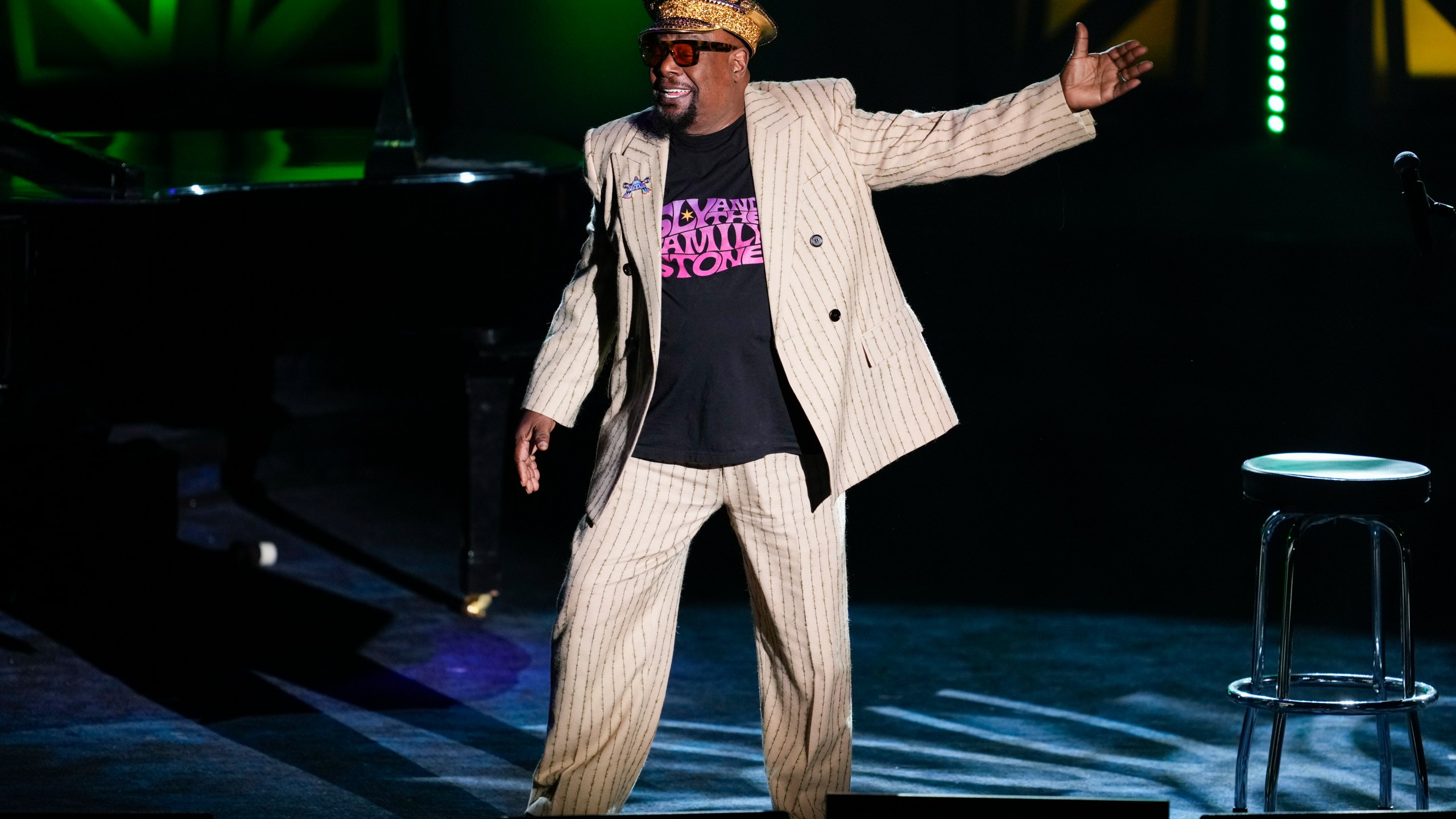 George Clinton performs during the 54th annual Songwriters Hall of Fame induction and awards gala on Thursday, June 12, 2025, at the Marriott Marquis Hotel in New York. (Photo by Charles Sykes/Invision/AP)