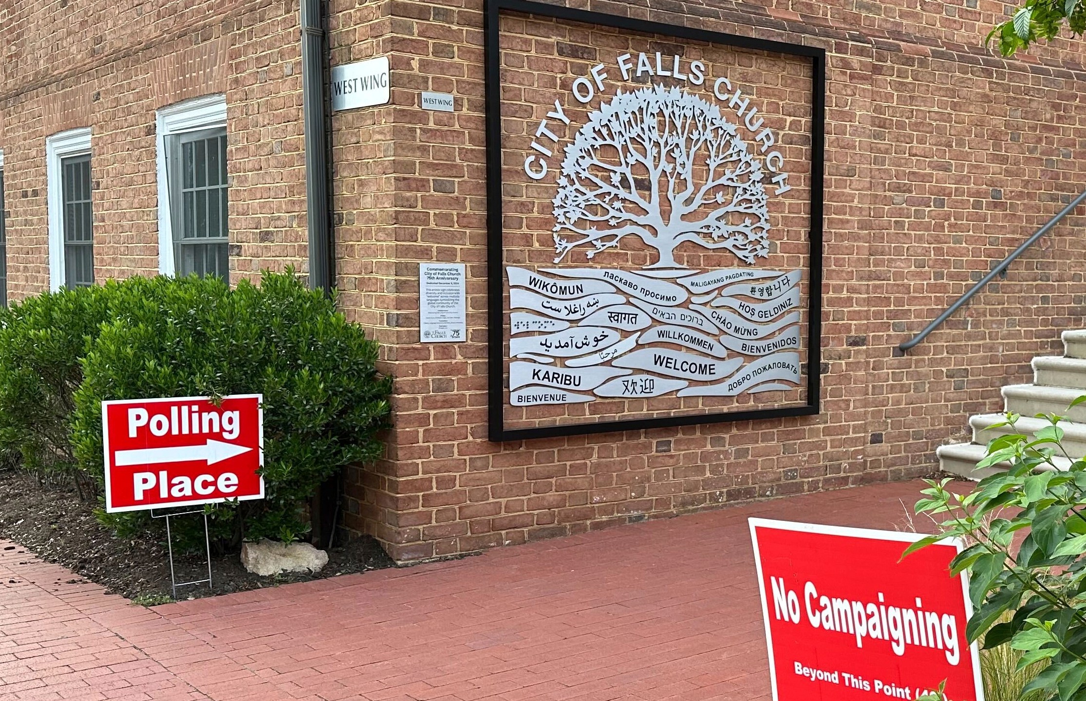 The polling place for early voting, Monday, June 9, 2025, at City Hall in Falls Church, Va. (AP Photo/Linley Sanders)