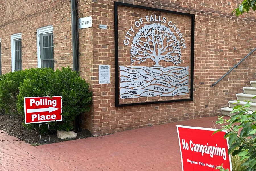 The polling place for early voting, Monday, June 9, 2025, at City Hall in Falls Church, Va. (AP Photo/Linley Sanders)