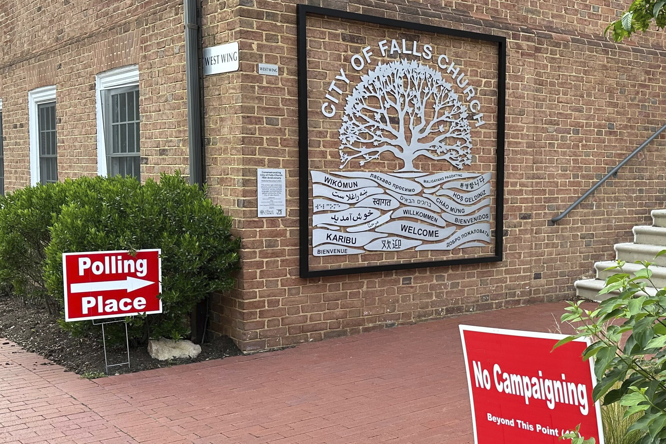 The polling place for early voting, Monday, June 9, 2025, at City Hall in Falls Church, Va. (AP Photo/Linley Sanders)
