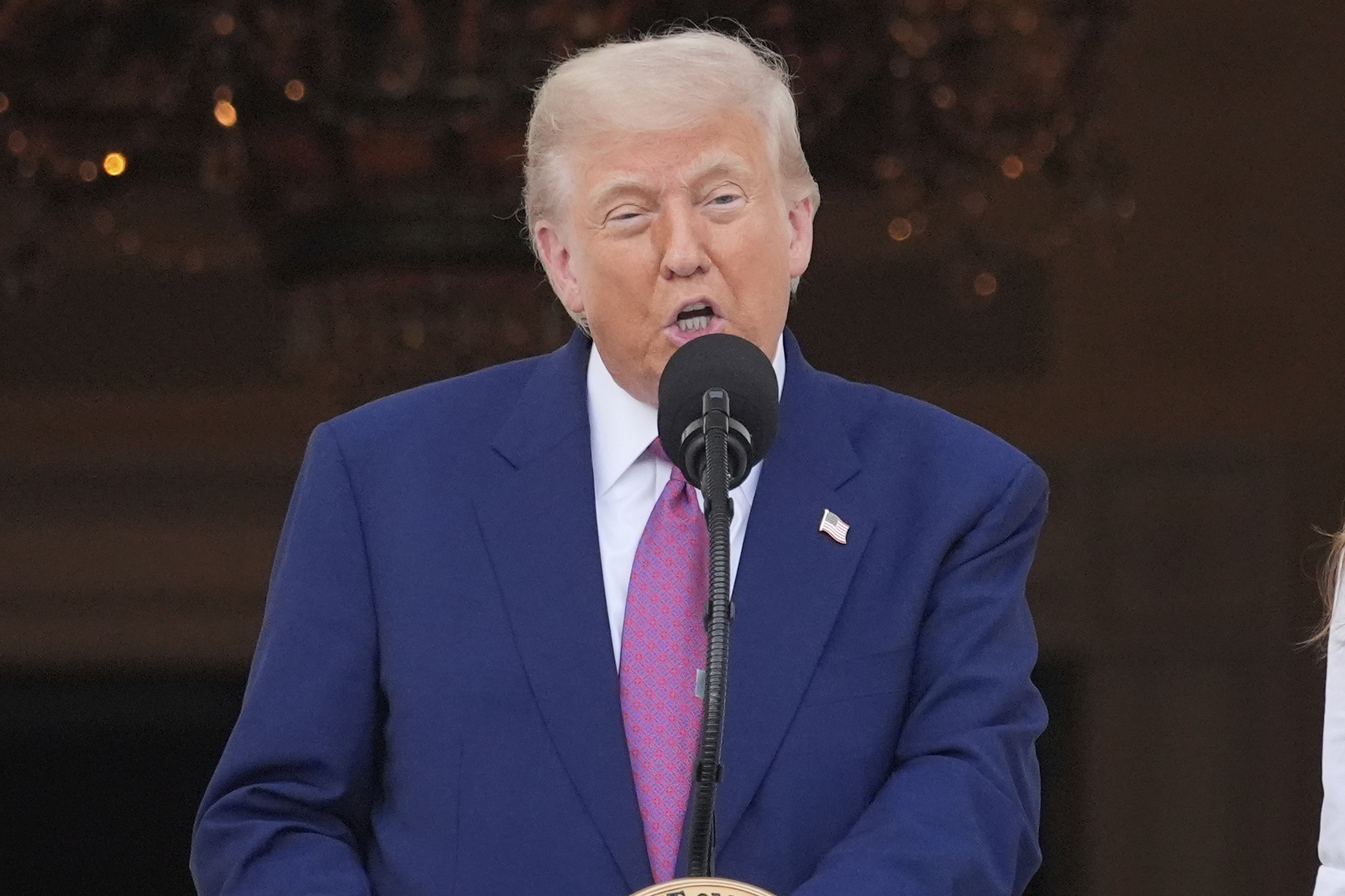 President Donald Trump speaks during the congressional picnic on the South Lawn of the White House, Thursday, June 12, 2025, in Washington. (AP Photo/Alex Brandon)