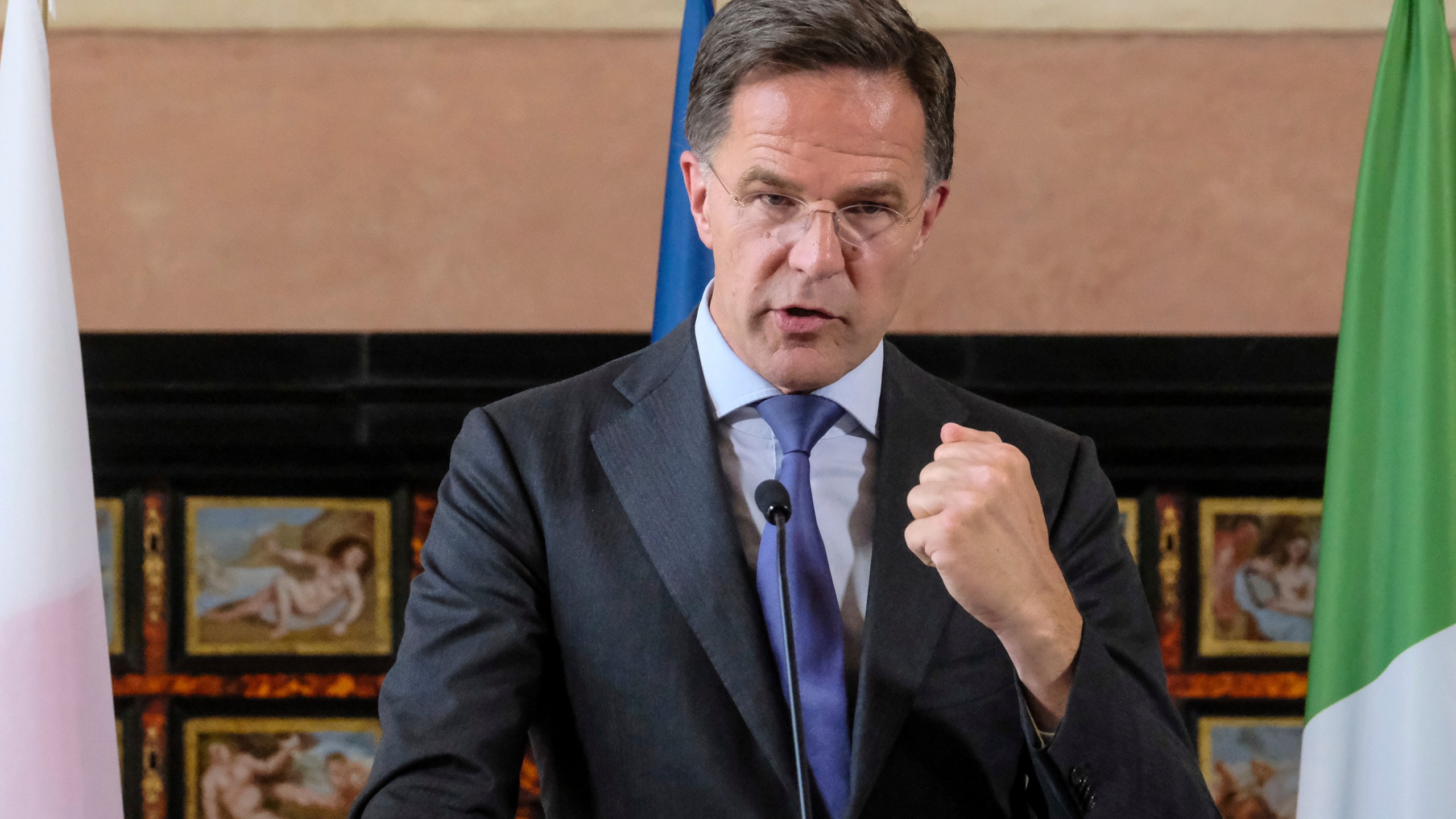 NATO Secretary General Mark Rutte attends the "Weimar Plus" Ministerial meeting in Rome, Thursday, June 12 2025. (Mauro Scrobogna/LaPresse via AP)