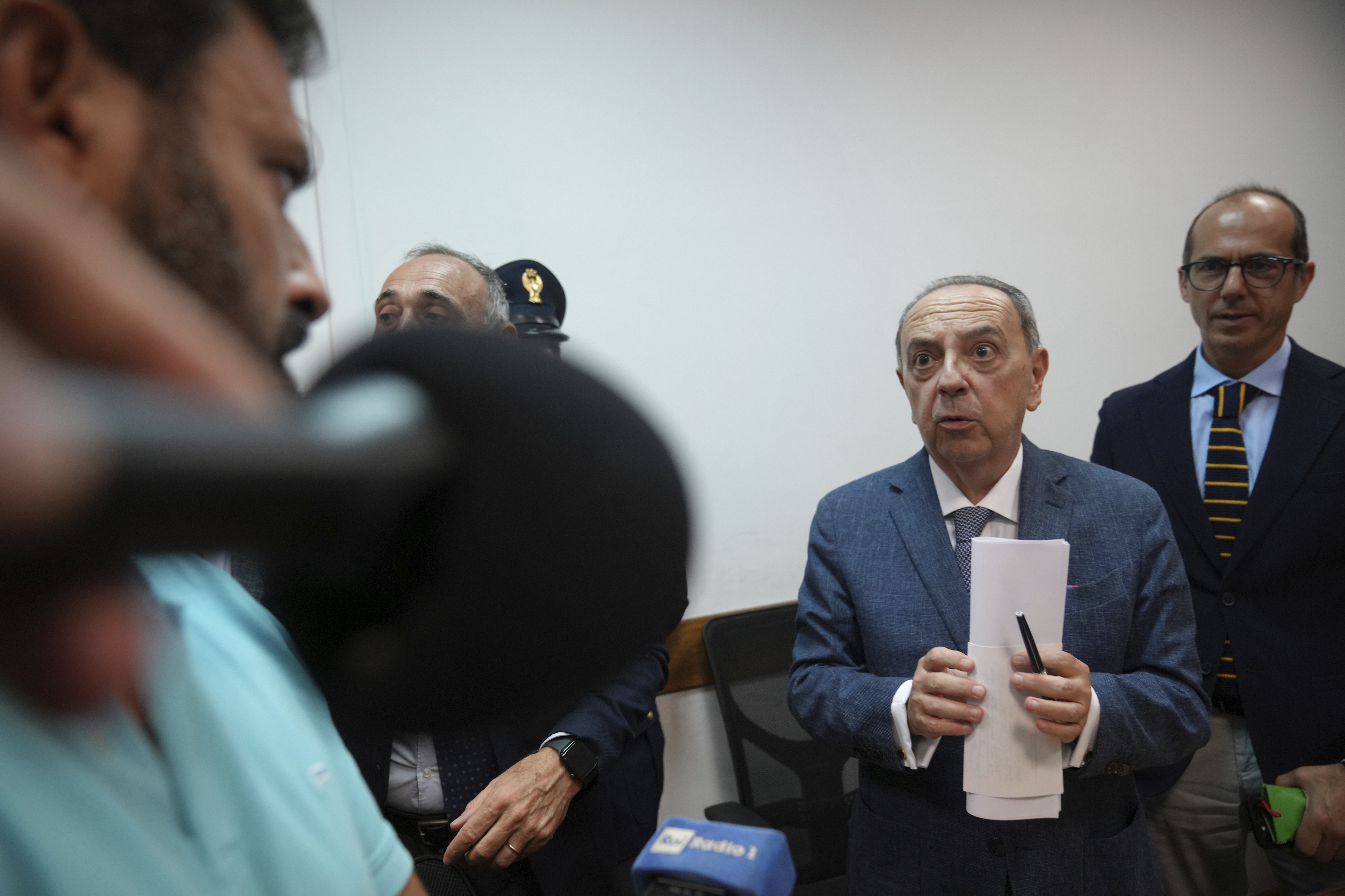 Prosecutor Francesco Lo Voi leaves after a news conference in Rome, on Friday, June 13, 2025, about the case of a baby girl and mother found dead in Rome's Villa Pamphili park. (AP Photo/Alessandra Tarantino)