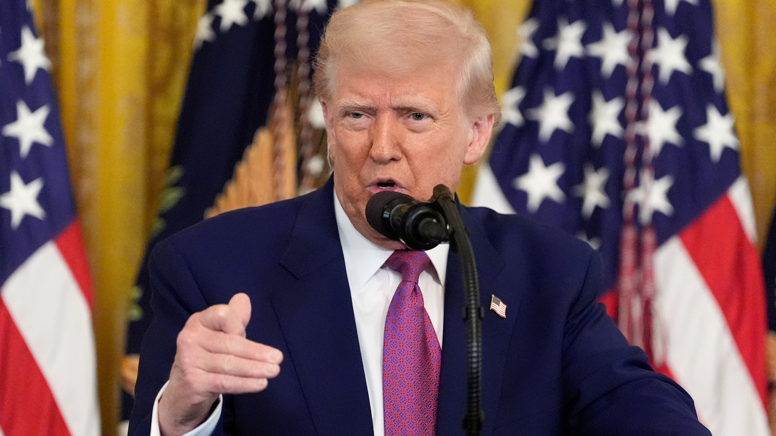 President Donald Trump speaks during an event to sign a bill blocking California's rule banning the sale of new gas-powered cars by 2035, in the East Room of the White House, Thursday, June 12, 2025, in Washington. (AP Photo/Alex Brandon)