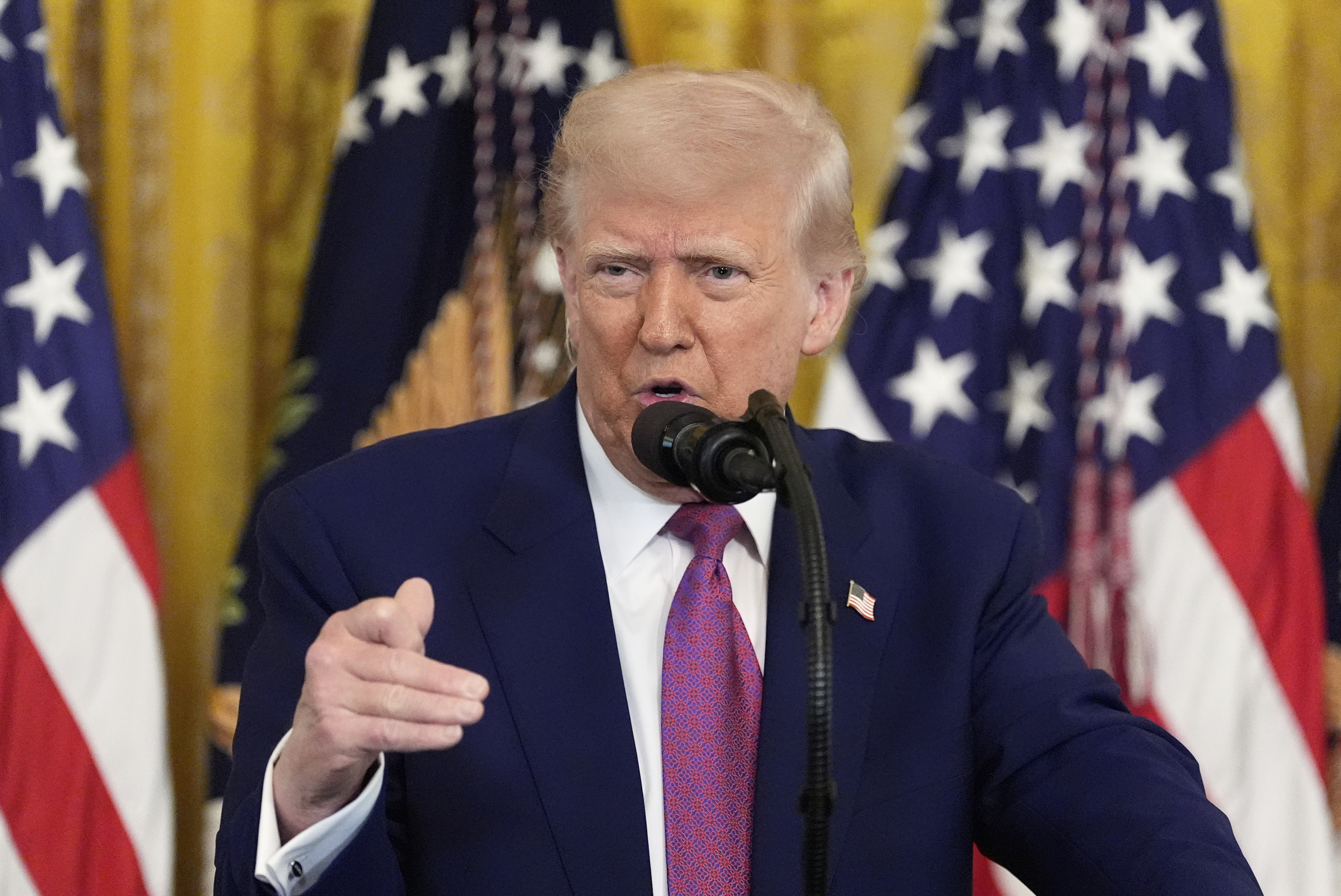President Donald Trump speaks during an event to sign a bill blocking California's rule banning the sale of new gas-powered cars by 2035, in the East Room of the White House, Thursday, June 12, 2025, in Washington. (AP Photo/Alex Brandon)