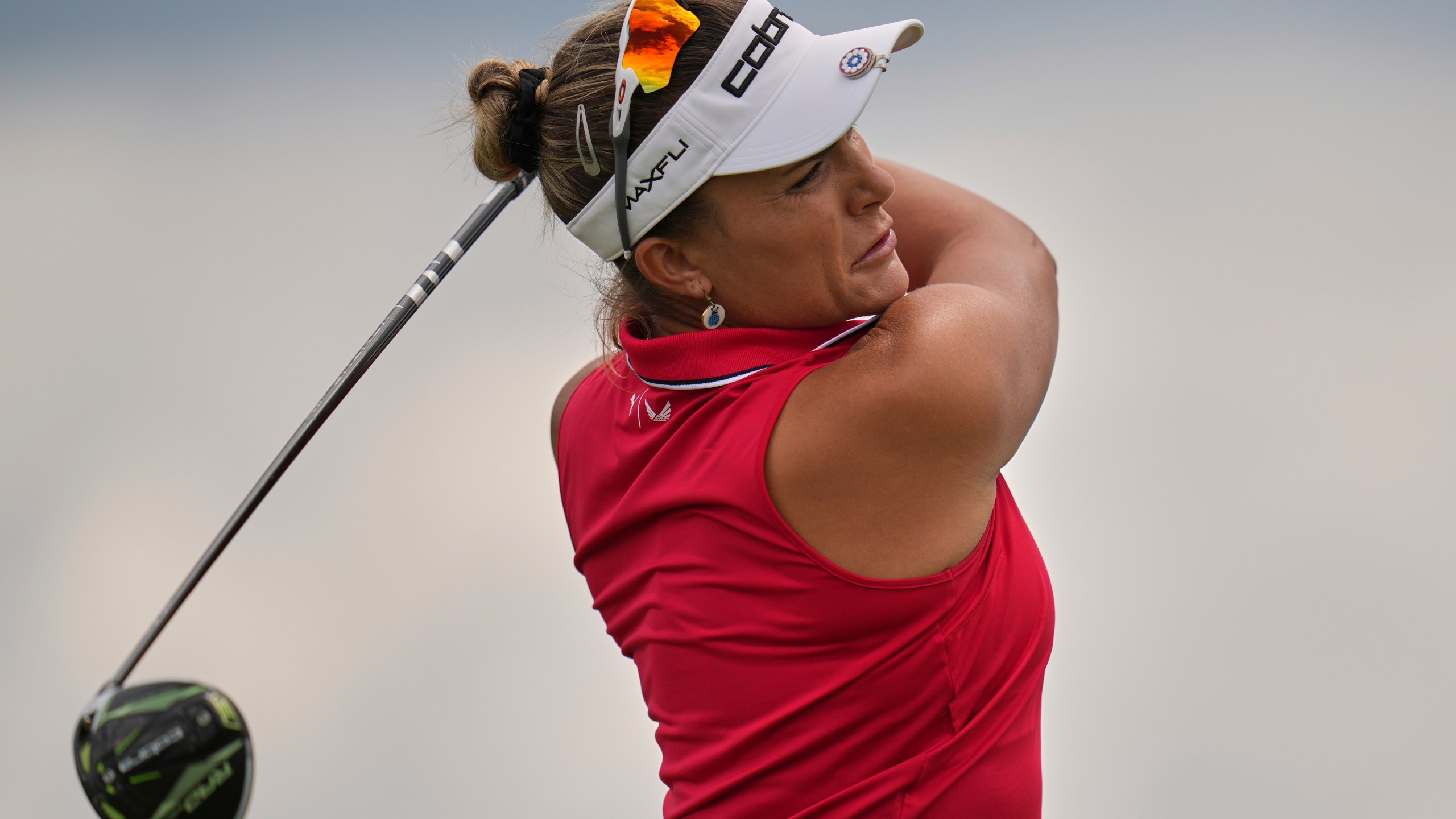 Lexi Thompson hits from the third tee during the first round of the U.S. Women's Open golf tournament at Erin Hills Thursday, May 29, 2025, in Erin, Wis. (AP Photo/Jeff Roberson)
