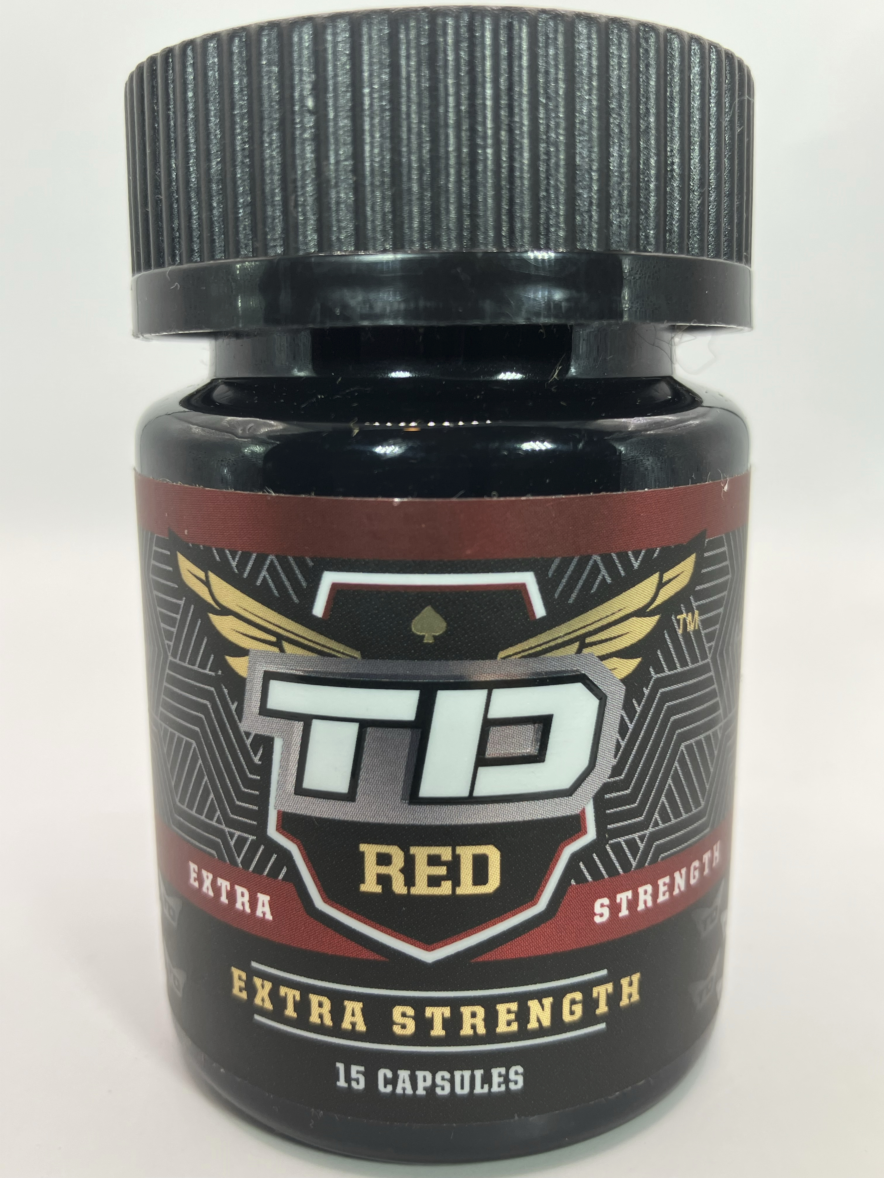 This photo provided by the FDA in January 2024 shows a bottle of TD Red Extra Strength, a product labeled to contain tianeptine. (FDA Office of Regulatory Affairs, Health Fraud Branch via AP)