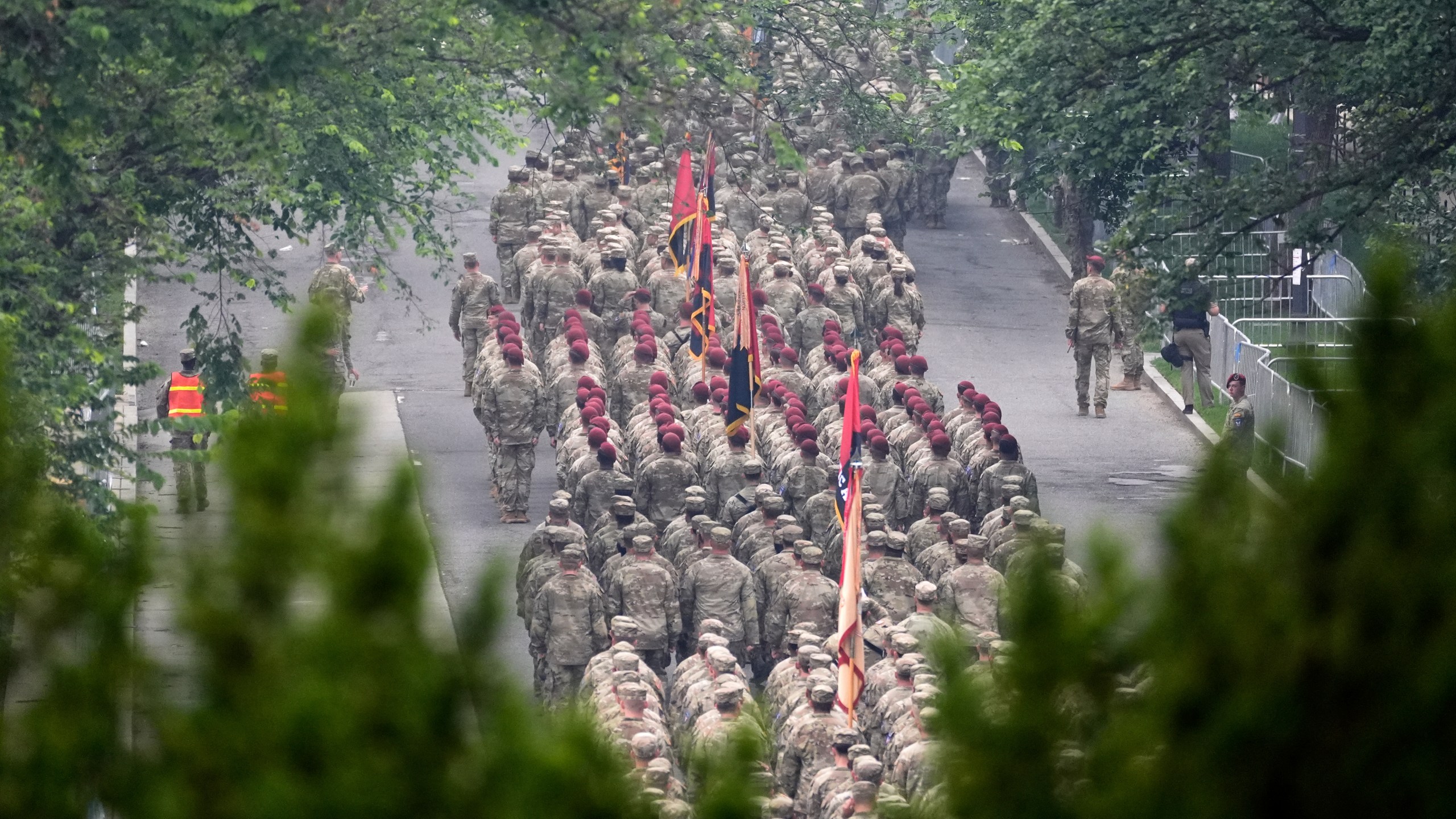 A military parade commemorating the Army's 250th anniversary, coinciding with President Donald Trump's 79th birthday, Saturday, June 14, 2025, in Washington. (AP Photo/Stephanie Scarbrough)