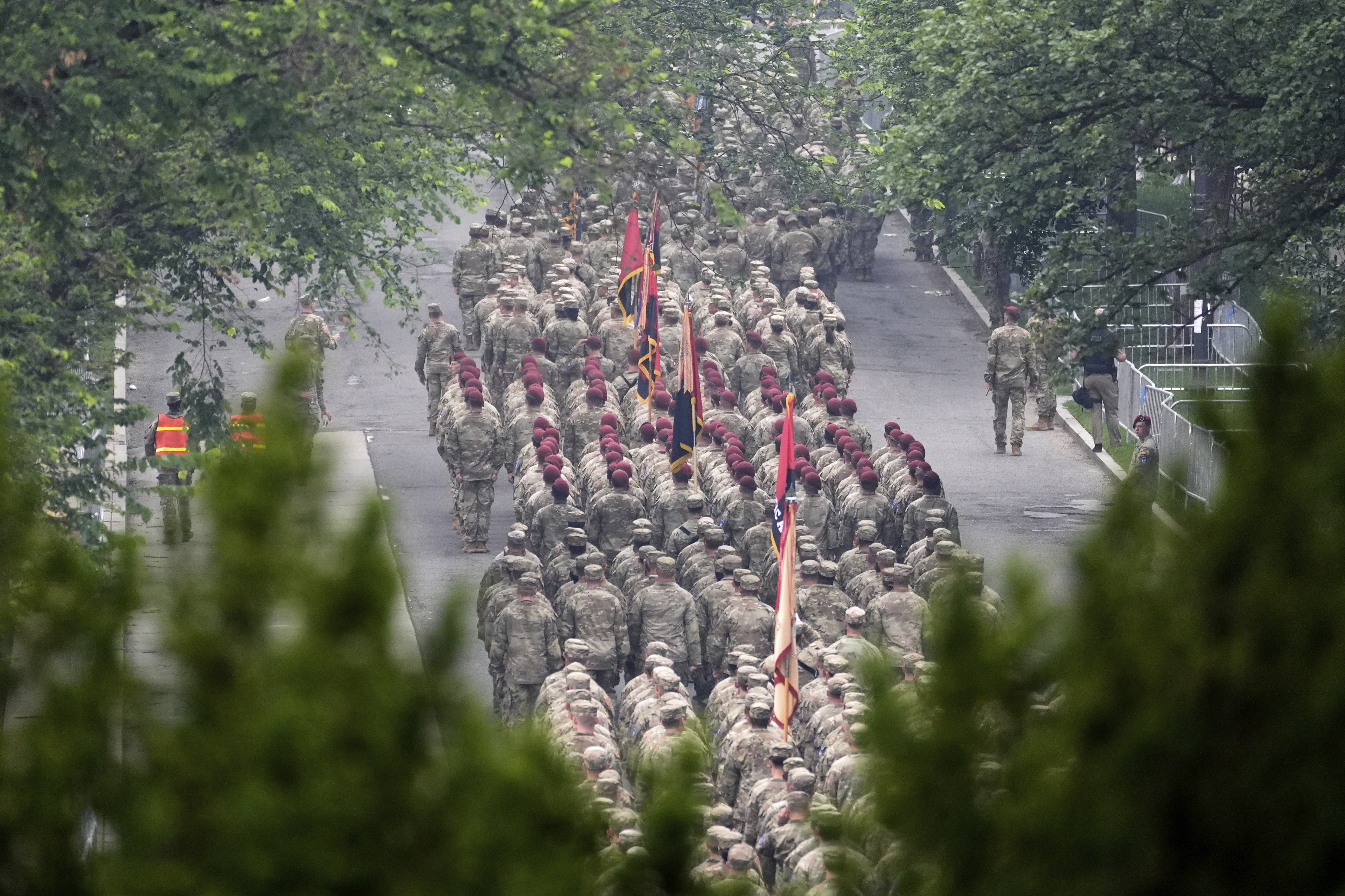 A military parade commemorating the Army's 250th anniversary, coinciding with President Donald Trump's 79th birthday, Saturday, June 14, 2025, in Washington. (AP Photo/Stephanie Scarbrough)
