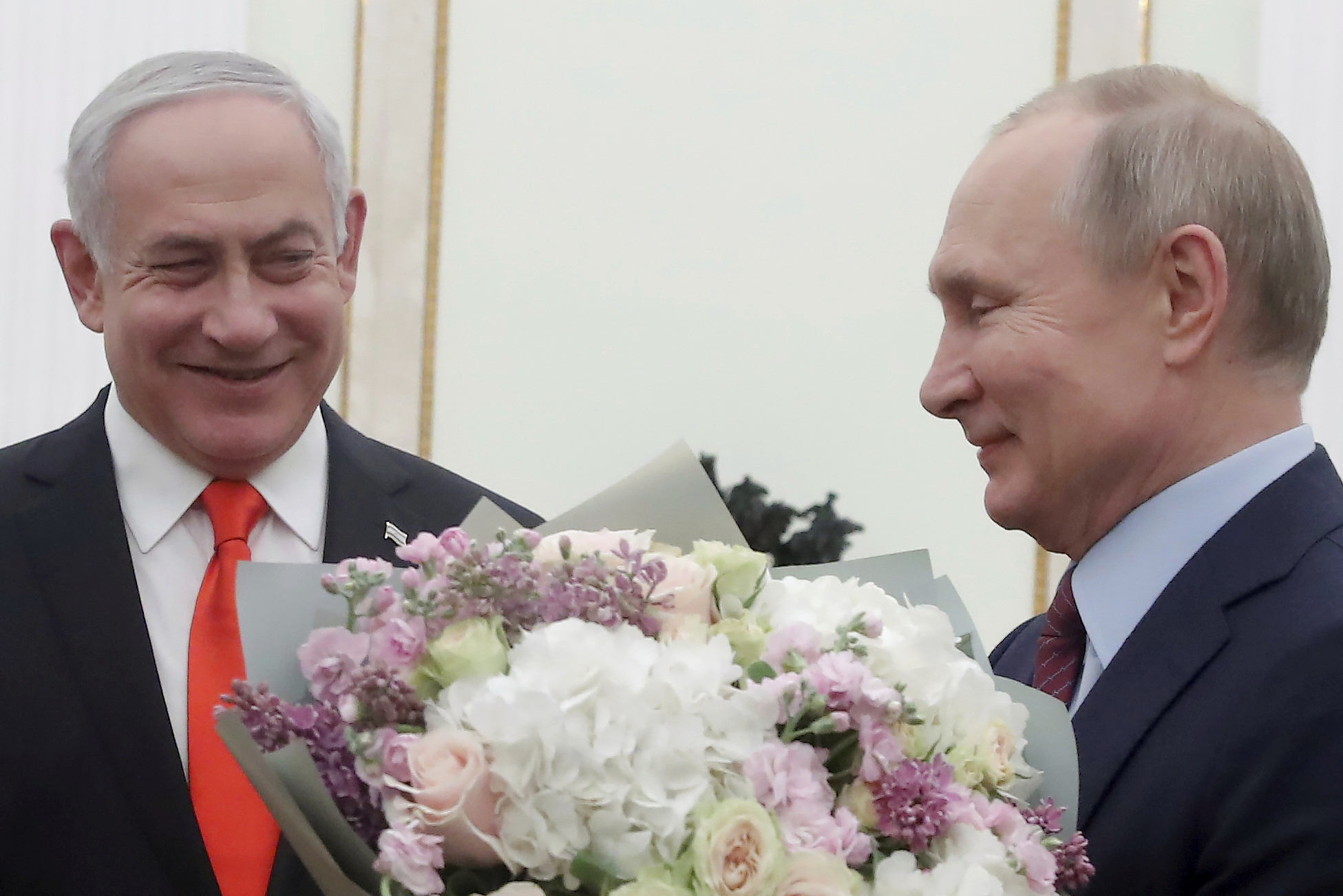 FILE - Israeli Prime Minister Benjamin Netanyahu and Russian President Vladimir Putin meet at the Kremlin in Moscow, Russia, on Jan. 30, 2020. (Maxim Shemetov/Pool Photo via AP, File)