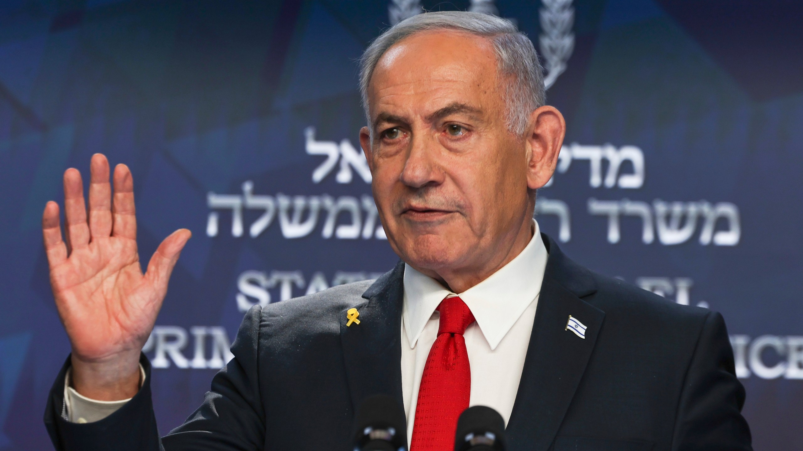 FILE - Israeli Prime Minister Benjamin Netanyahu speaks during a press conference in Jerusalem, May 21, 2025. (Ronen Zvulun/Pool Photo via AP, File)