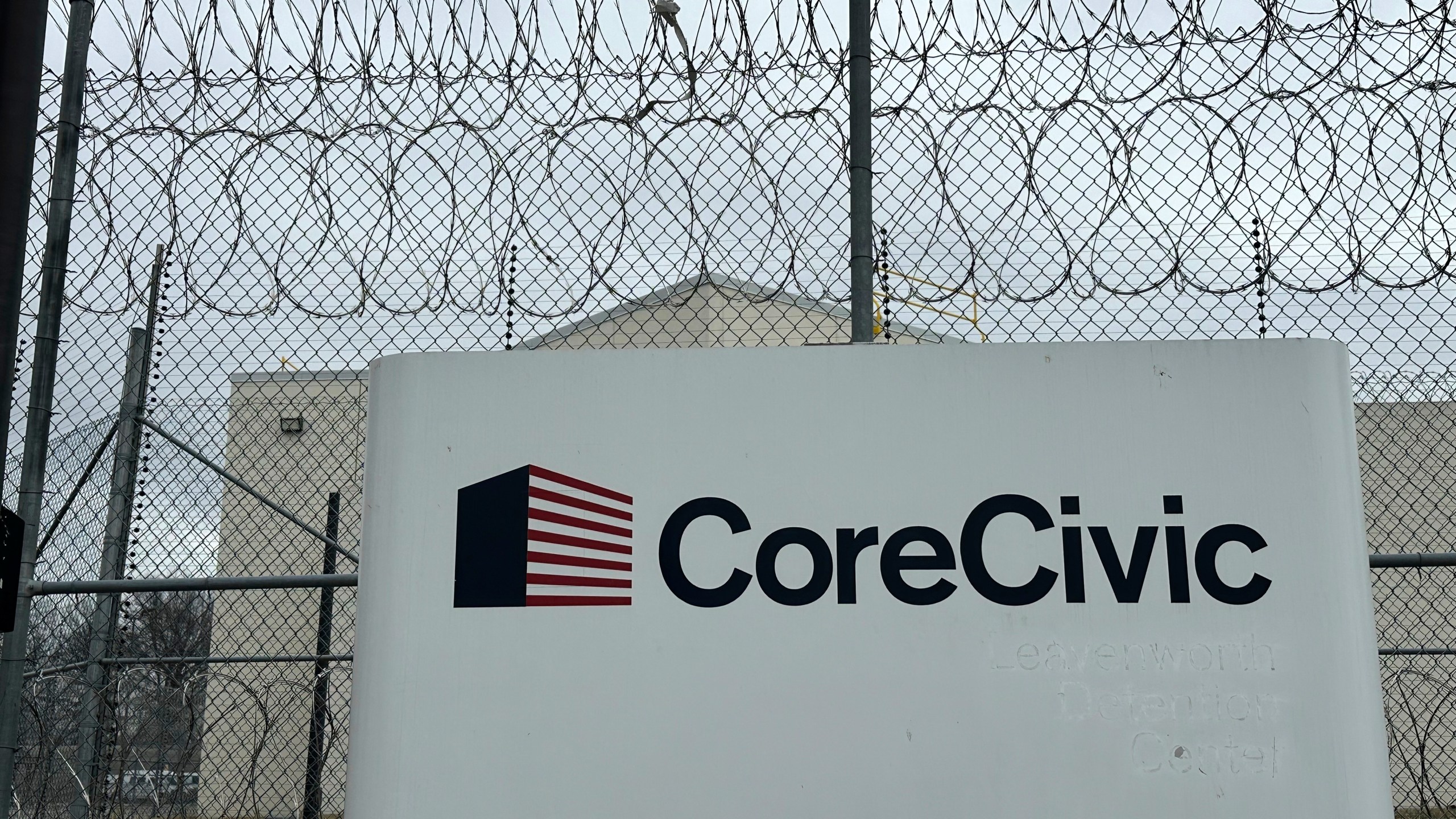 A judge has halted CoreCivic, on Wednesday, June 4, 2025, from housing immigrants facing possible deportation in a shuttered facility that the private prison operator now calls the Midwest Regional Reception Center, in Leavenworth, Kan., pictured Monday, March 3, 2025, unless it can get a permit from frustrated city officials. (AP Photo/Nick Ingram)