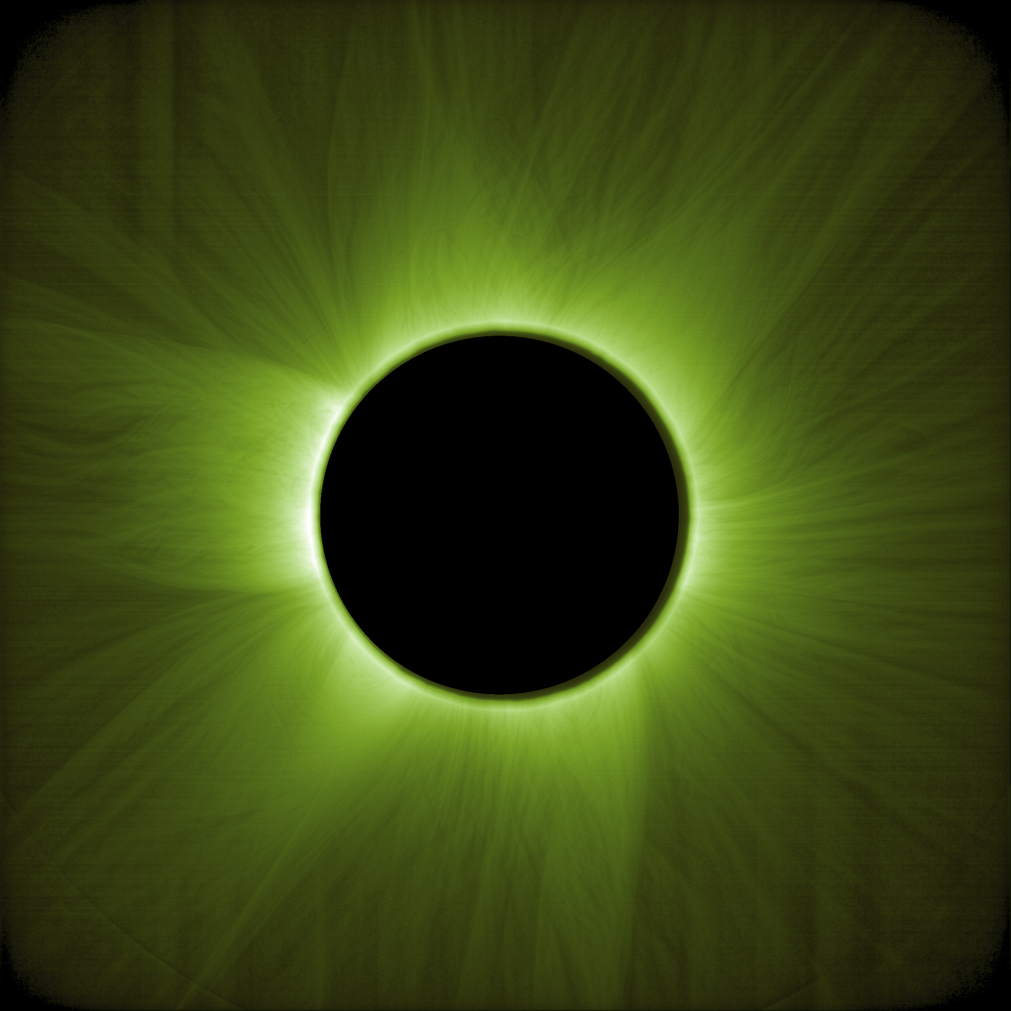 This image provided by the European Space Agency shows the Sun's corona captured by the Proba-3 pair of spacecraft on May 23, 2025, in the visible light spectrum, with the hair-like structures revealed using a specialized image processing algorithm. (ESA/Proba-3/ASPIICS/WOW algorithm via AP)