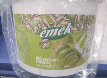This undated image released by the Centers for Disease Control and Prevention, CDC, shows a tub of Emek-brand pistachio cream. (CDC via AP)