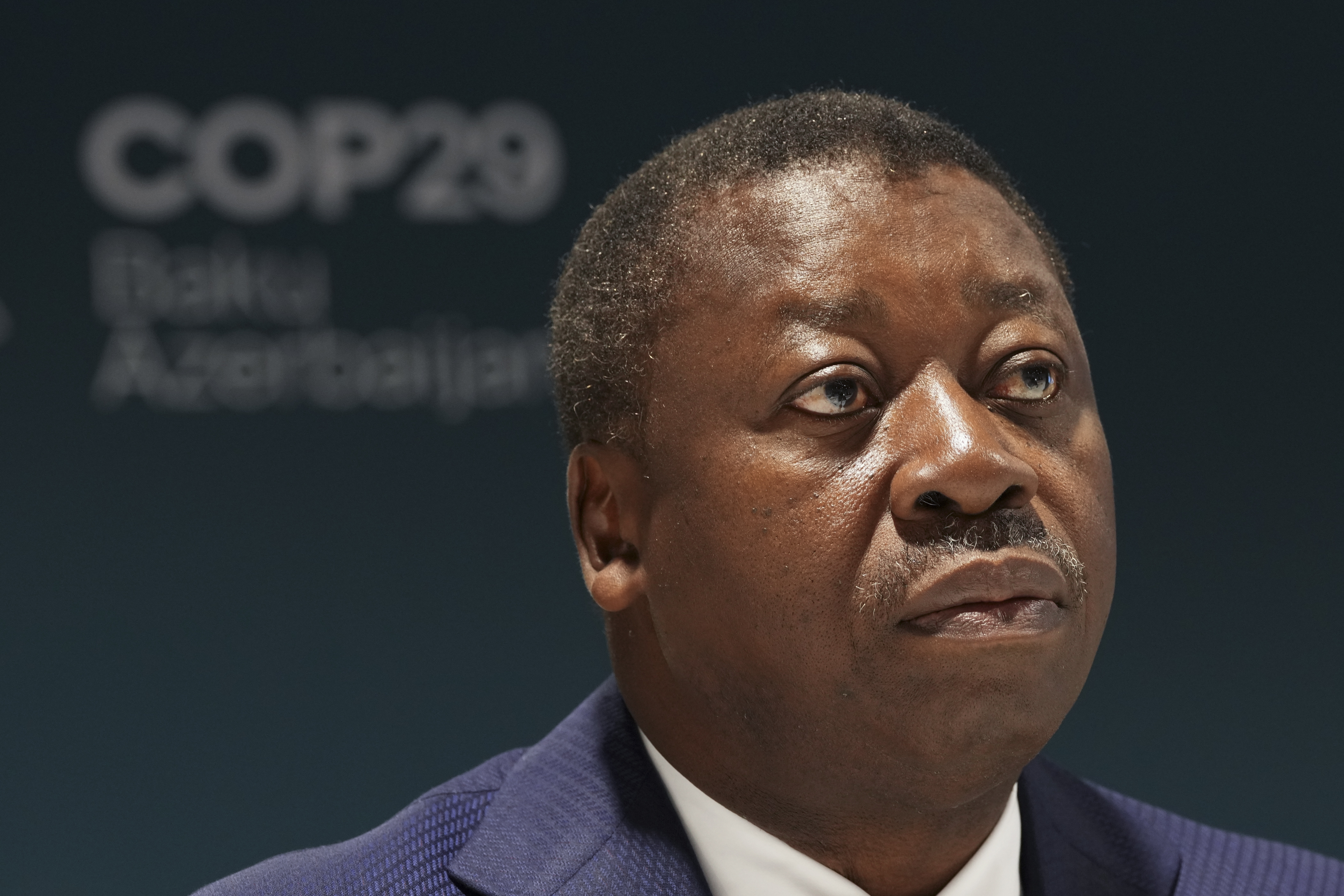 FILE - Togo President Faure Gnassingbe attends the he COP29 U.N. Climate Change Summit, in Baku, Azerbaijan, Nov. 13, 2024. (AP Photo/Peter Dejong, File)