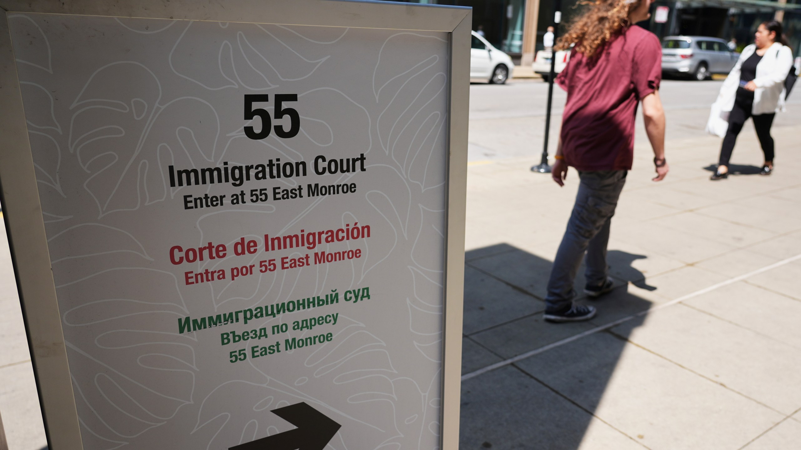 A sign of Immigration Court is displayed outside of Immigration Court, Monday, June 16, 2025, in Chicago. (AP Photo/Nam Y. Huh)