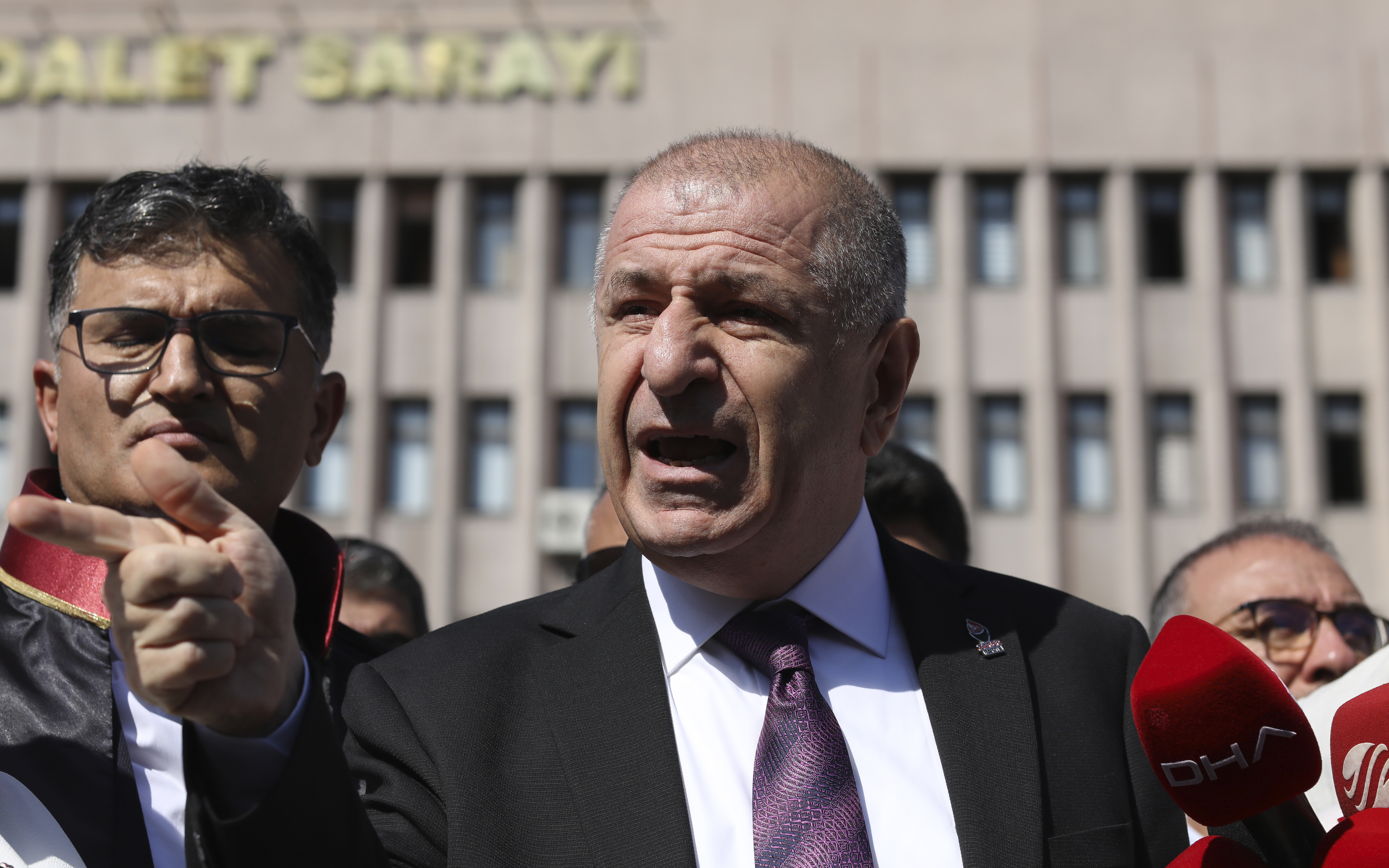 FILE - Umit Ozdag, the leader of nationalist Victory Party, speaks to the media after he filed a legal complaint, in Ankara, Turkey, Monday, Aug. 29, 2022, demanding that prosecutors investigate allegations of corruption. (AP Photo/Burhan Ozbilici, File)