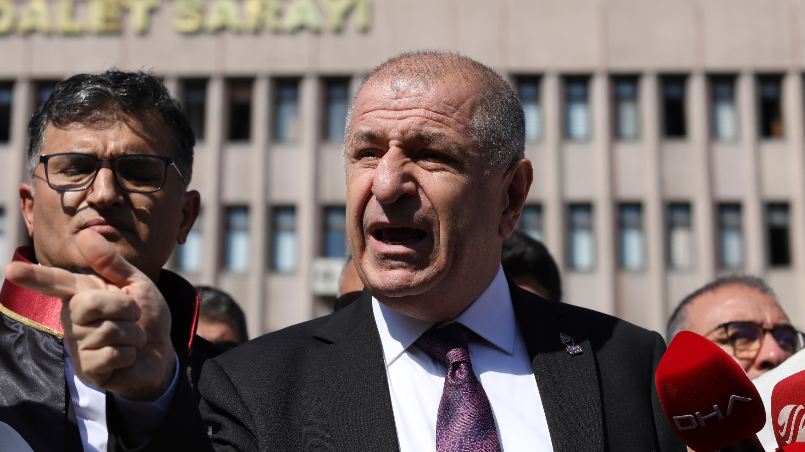 FILE - Umit Ozdag, the leader of nationalist Victory Party, speaks to the media after he filed a legal complaint, in Ankara, Turkey, Monday, Aug. 29, 2022, demanding that prosecutors investigate allegations of corruption. (AP Photo/Burhan Ozbilici, File)