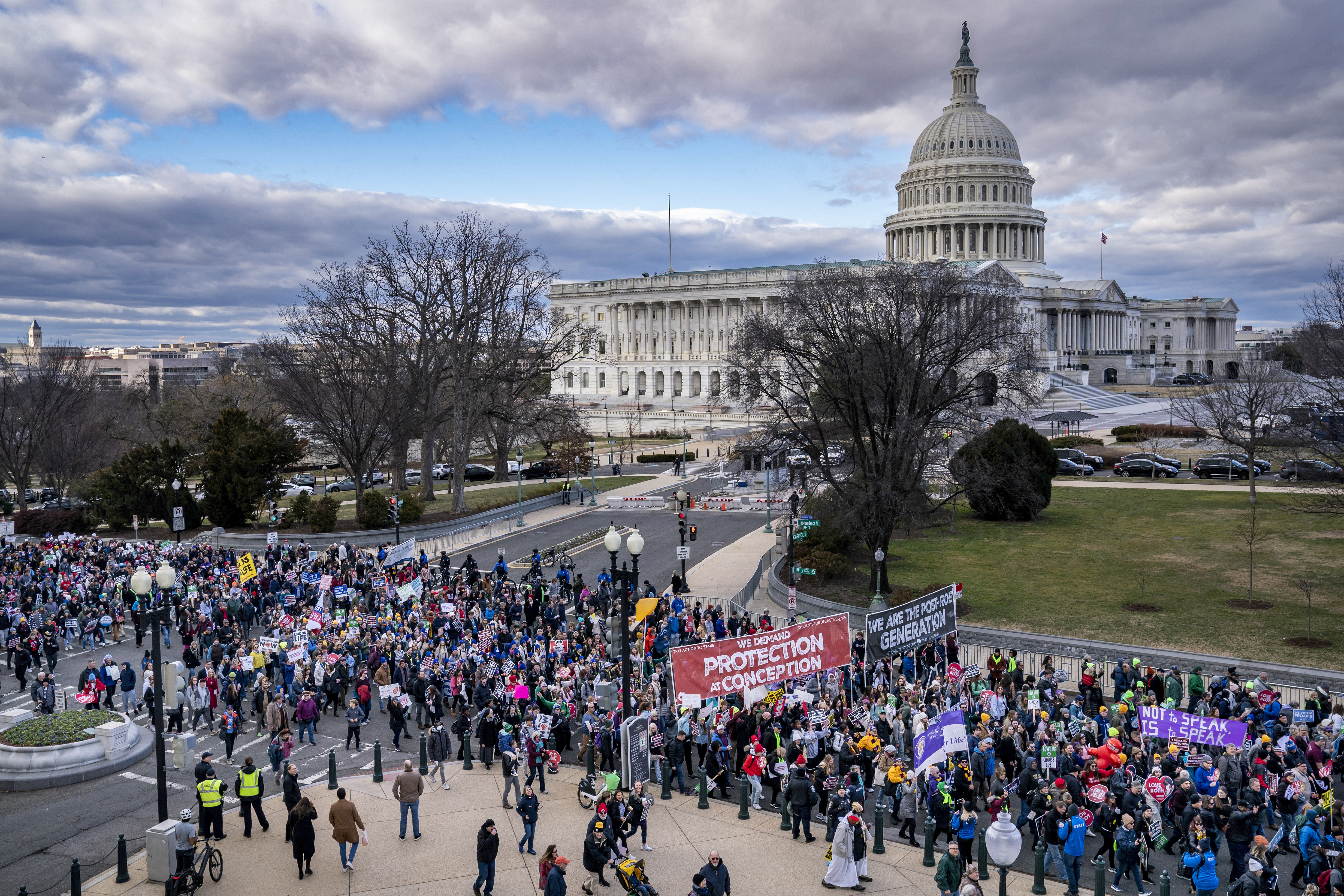 FILE - Anti-abortion activists gather on Capitol Hill during the first March for Life since the Supreme Court overturned the Roe vs. Wade decision that created a legal right to an abortion in the United States, in Washington, Friday, Jan. 20, 2023. (AP Photo/J. Scott Applewhite, File)