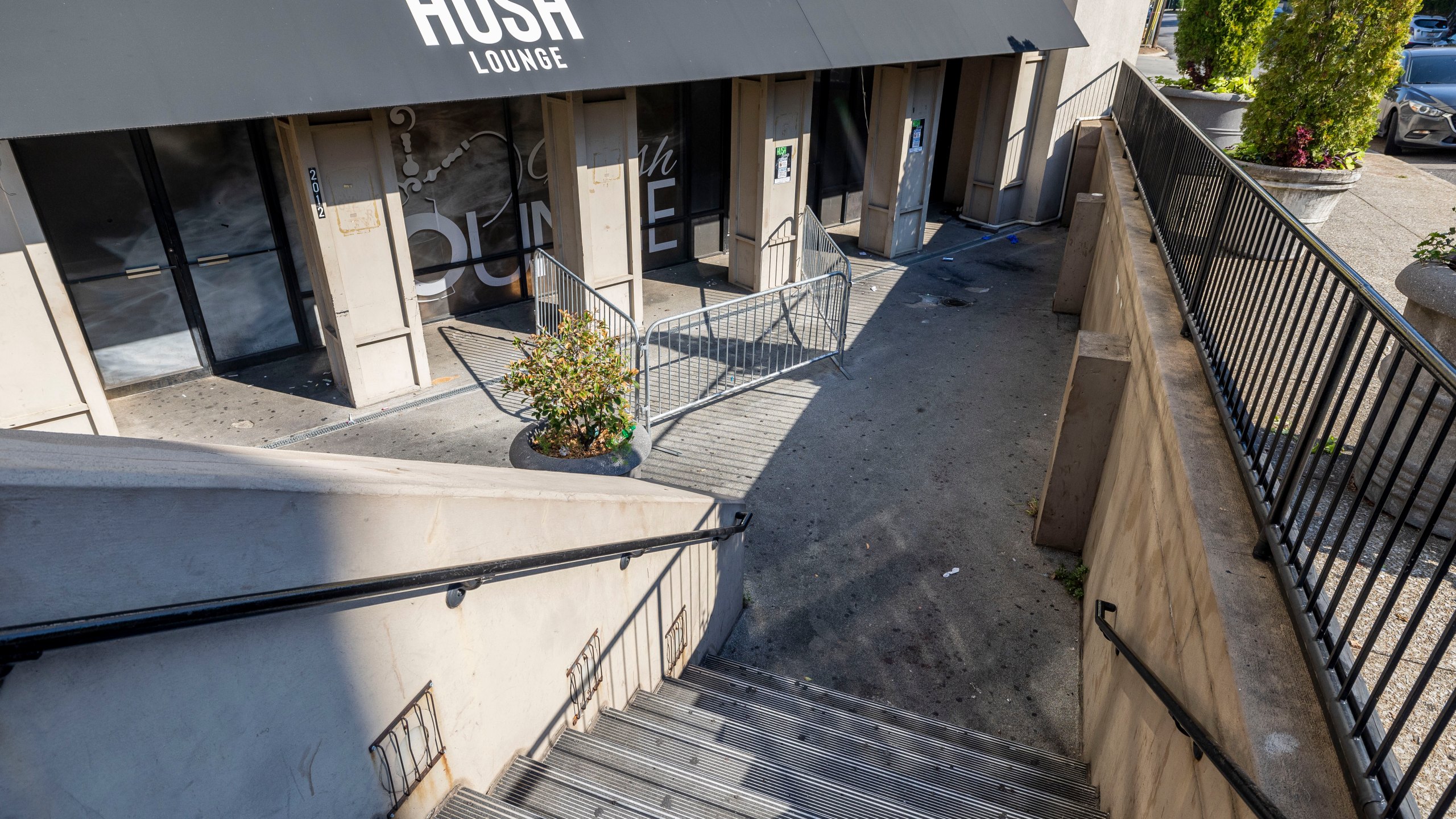 FILE - The scene of a fatal shooting outside Hush, a hookah lounge, in the Five Points neighborhood of Birmingham, Ala., Sept. 22, 2024. (AP Photo/Vasha Hunt, File)