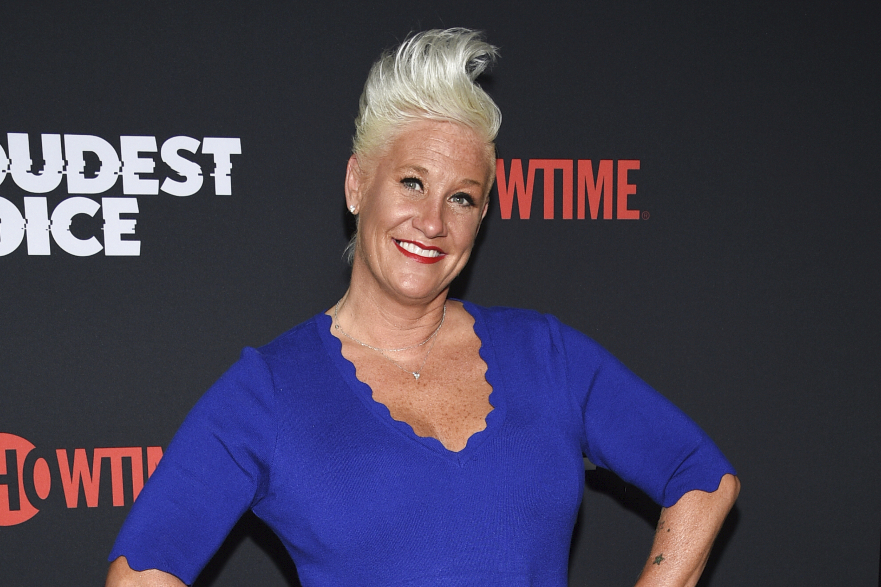 FILE - Chef Anne Burrell attends the premiere of the ShowTime limited series "The Loudest Voice" on June 24, 2019, in New York. (Photo by Evan Agostini/Invision/AP, File)